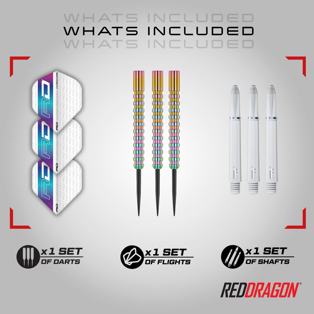 RED DRAGON Javelin Spectron 22 Gram Premium Tungsten Steeltip Darts Set with Dart Flights and Dart Shafts (Stems)