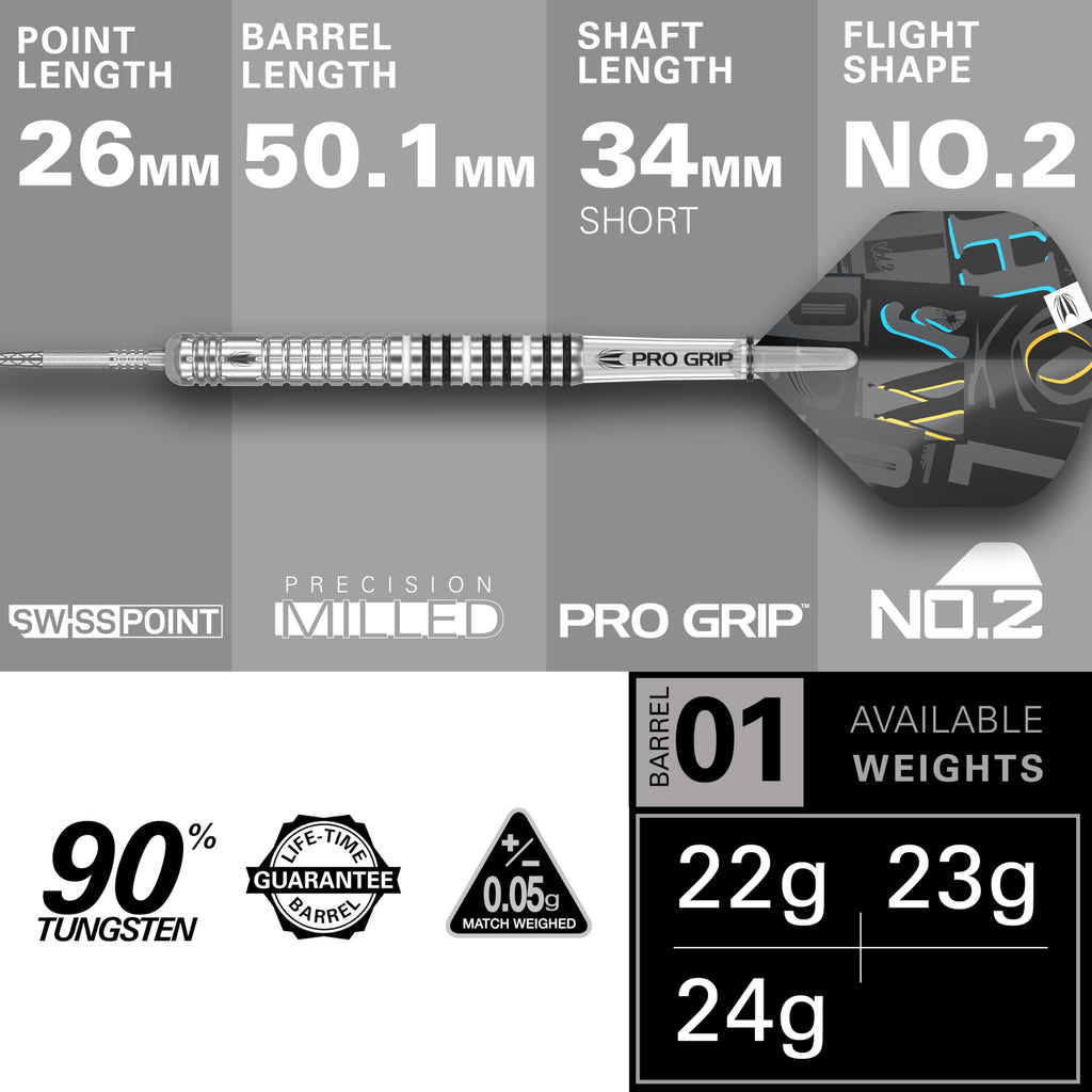 TARGET Darts Chris Dobey G1 22G 90% Tungsten Swiss Point Steel Tip Darts Set