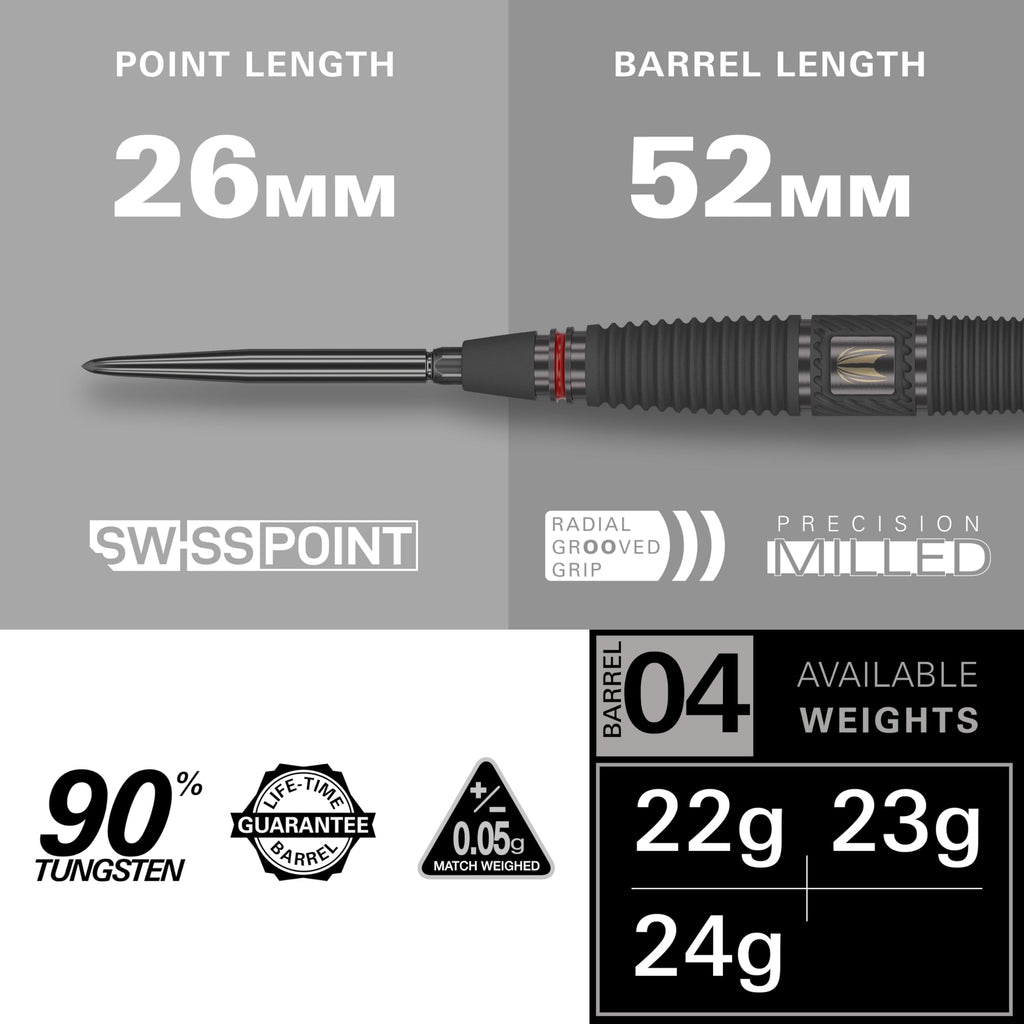 TARGET Darts Scope Steel Tip Swiss Point Darts, 90% Tungsten Dart Set, Barrel 04-23G | Steel Tip Dart Sets, Red & Black Darts, Professional Dart Set