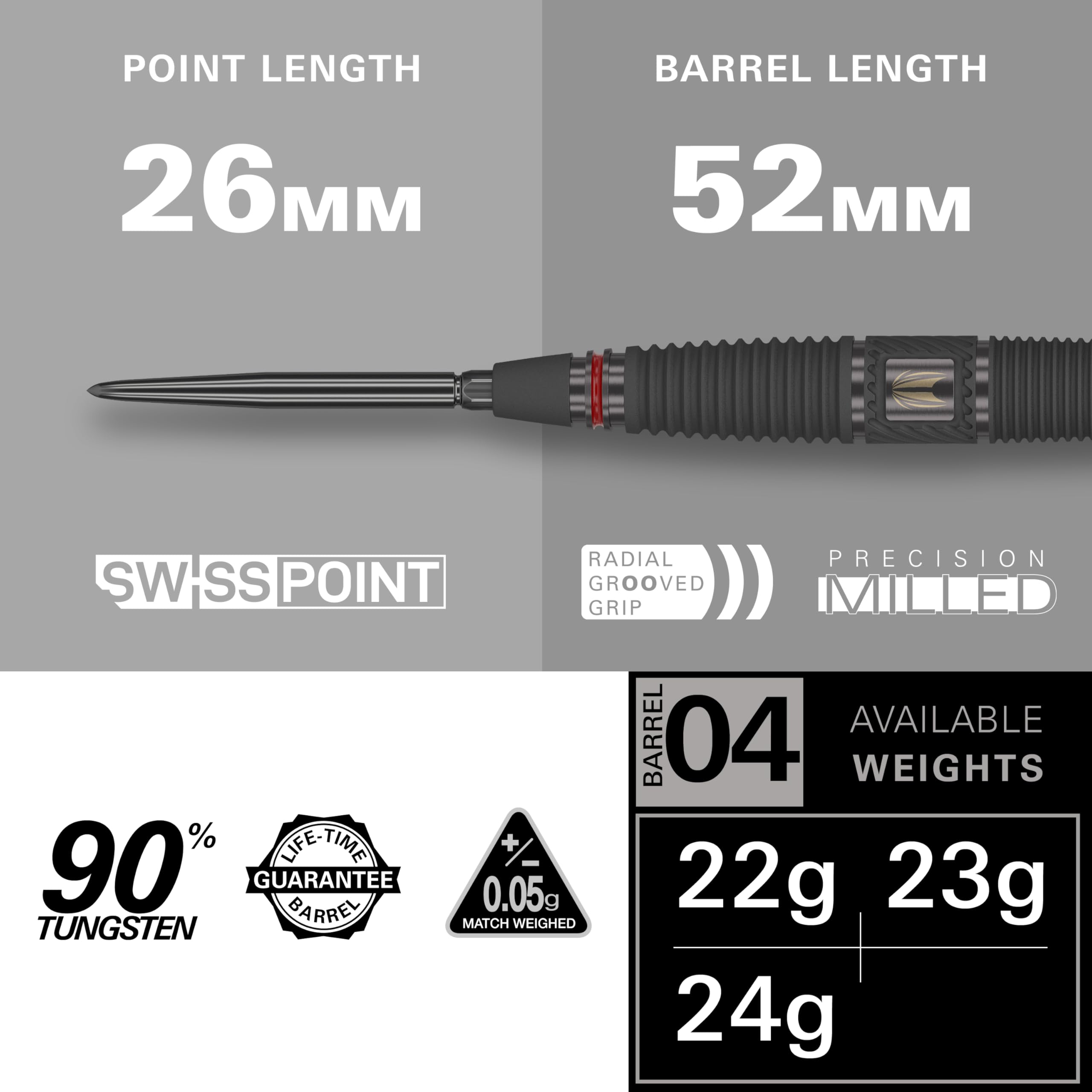 TARGET Darts Scope Steel Tip Swiss Point Darts, 90% Tungsten Dart Set, Barrel 04-23G | Steel Tip Dart Sets, Red & Black Darts, Professional Dart Set