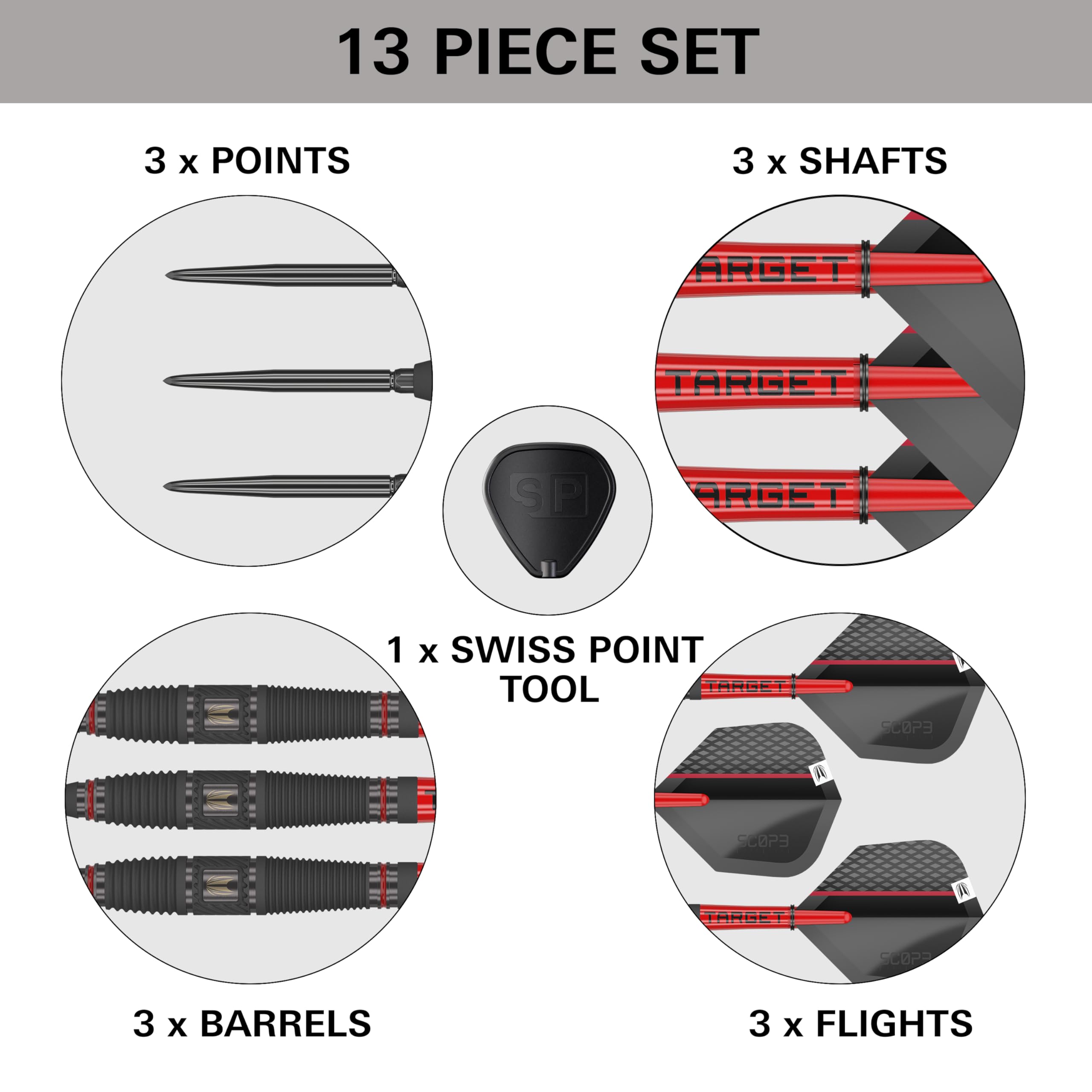 TARGET Darts Scope Steel Tip Swiss Point Darts, 90% Tungsten Dart Set, Barrel 03-25G | Steel Tip Dart Sets, Red & Black Darts, Professional Dart Set