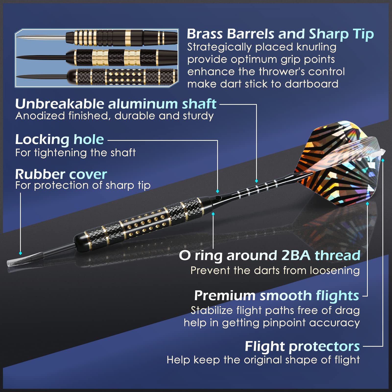 LANNEY Darts Metal Tip, Steel Tip Darts Set 20 Grams, 24 Grams and 26 Grams Professional Darts for Dartboard with Aluminum Shafts, Brass Barrels,