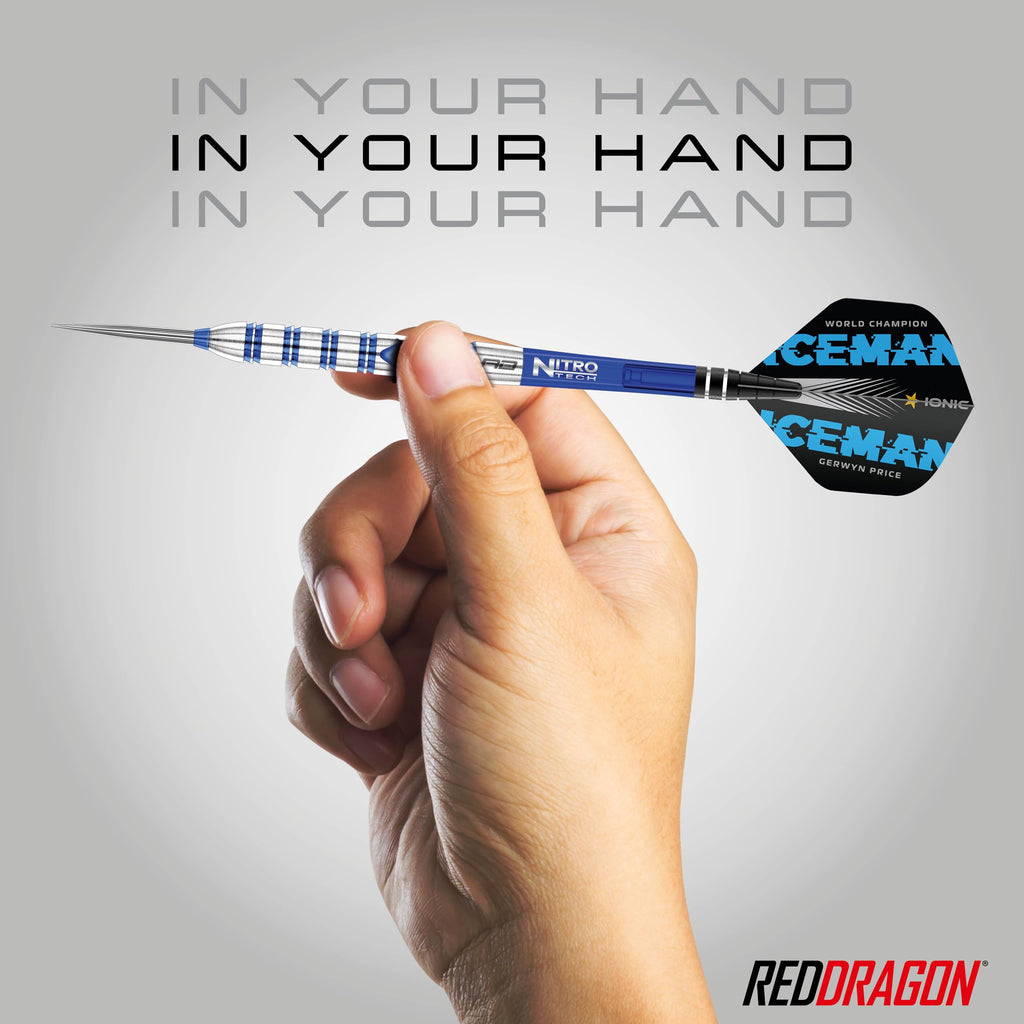 RED DRAGON Gerwyn Price Iceman Originals 24 Gram - Tungsten Steel Darts Set with Flights and Stems