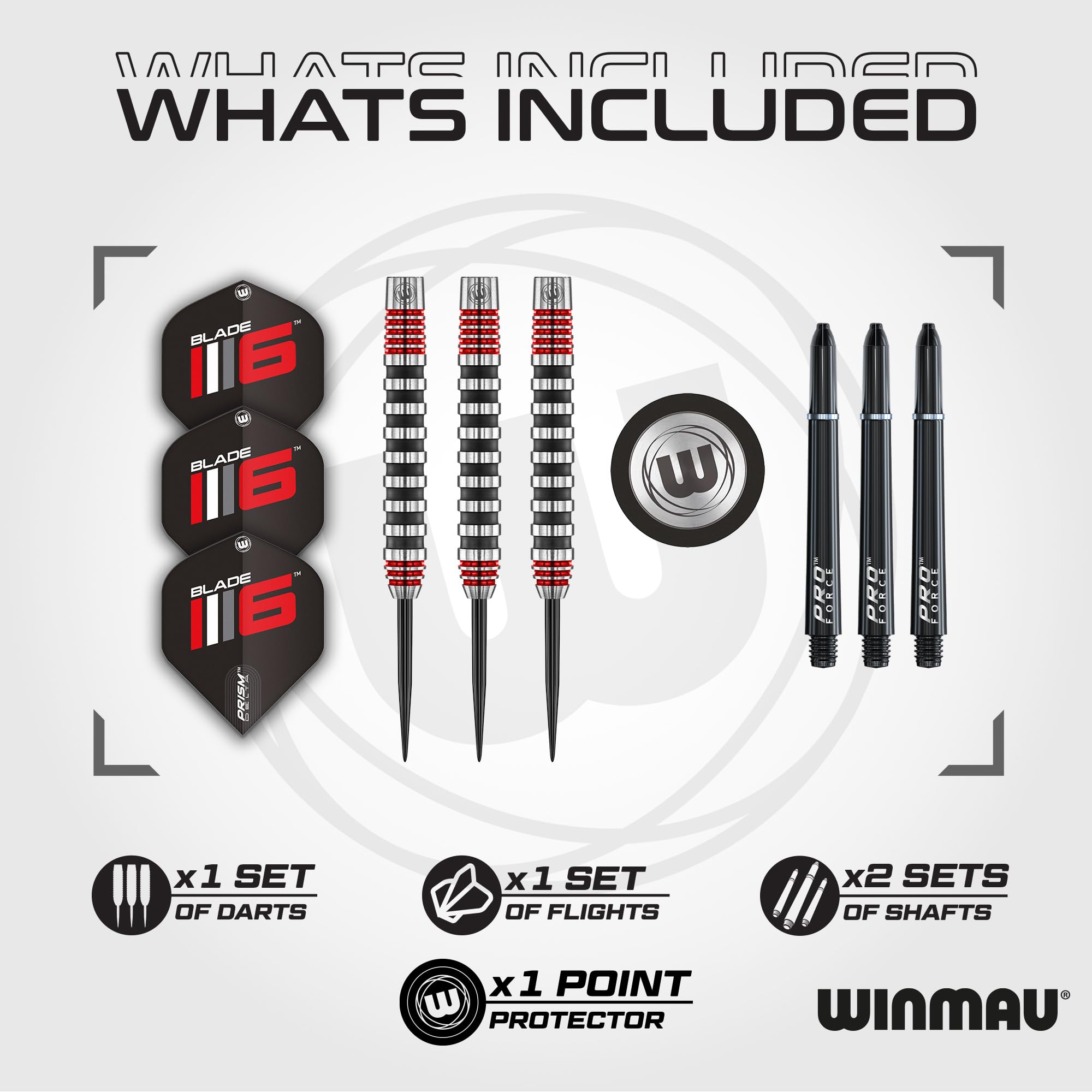 WINMAU Advance 500 Series Tungsten Red 22 Gram Steeltip Darts Set with Flights and Shafts (Stems)