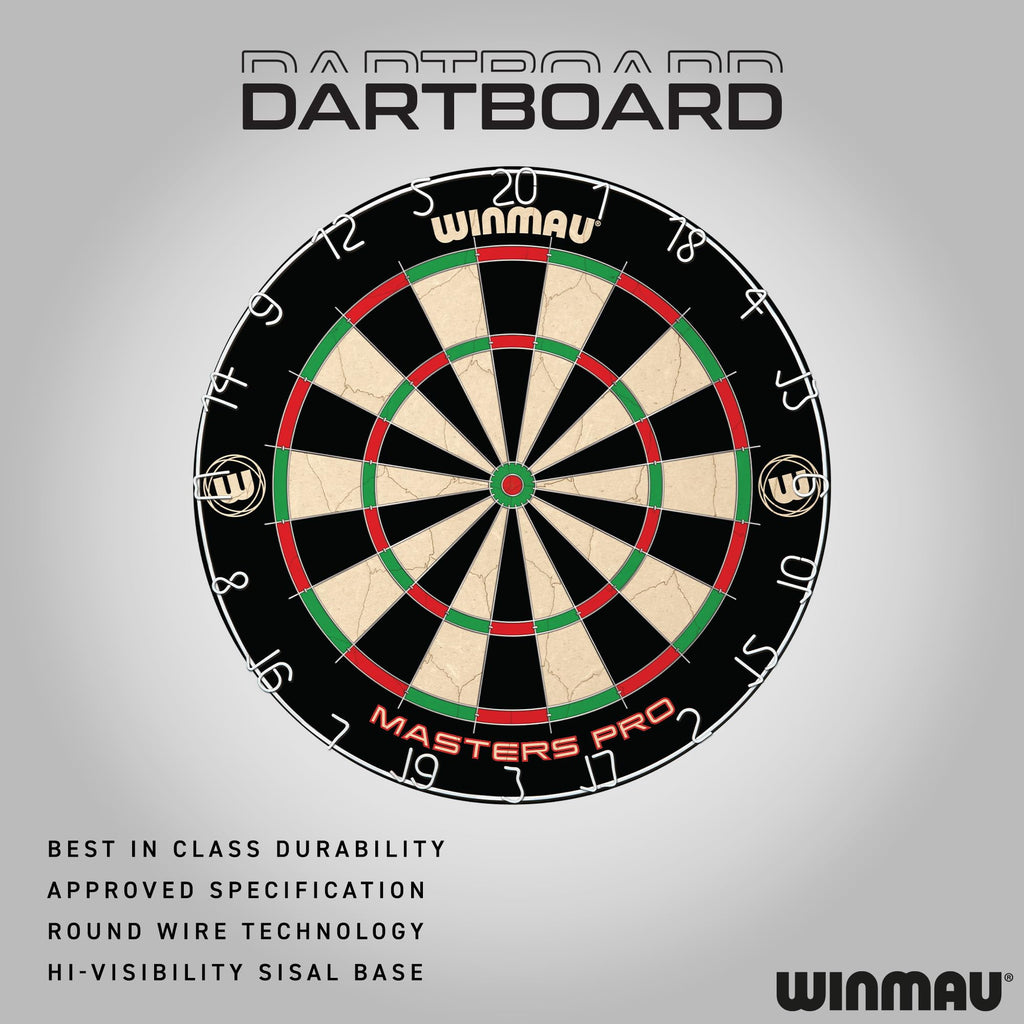 Winmau Darts - Masters Pro Premium Bristle Dartboard Set - Includes Dart Board, Darts, Flights, Shafts and Oche Strip - Professional Steel Tip