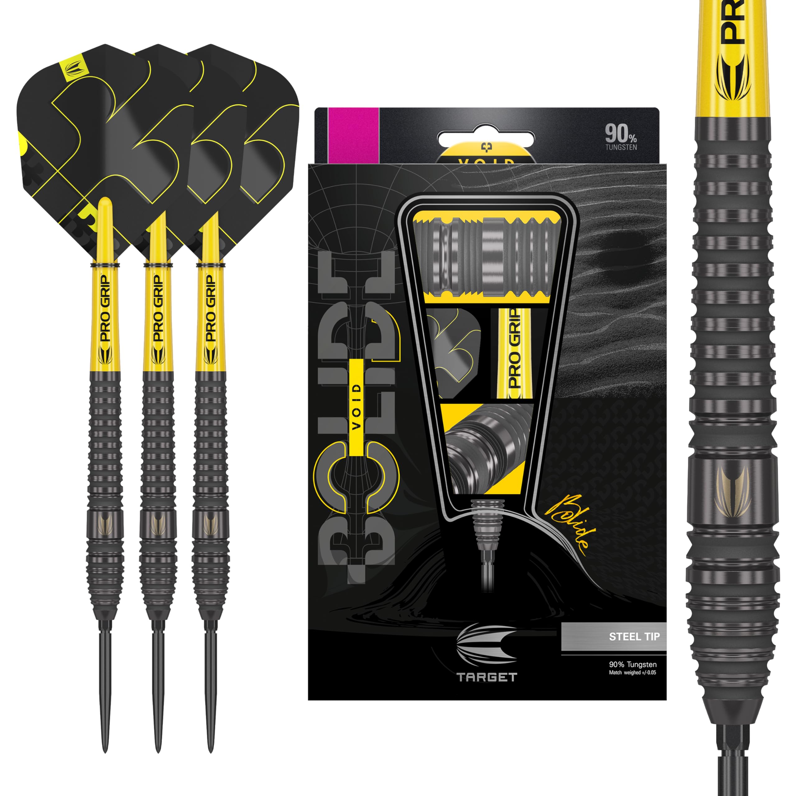 Target Darts Bolide Void 90% Tungsten Dart Set, Steel Tip Swiss Point Darts | Barrel 03, 24G | Professional Darts Sets, Black Darts, Swiss Point Tool