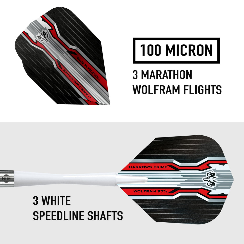 Harrows Wolfram 97% Tungsten Steel Tip Darts Set 21g, 22g, 23g, 24, 25g & 26g - Includes Speedline Shafts, Marathon - Wolfram Flights & Travel Case