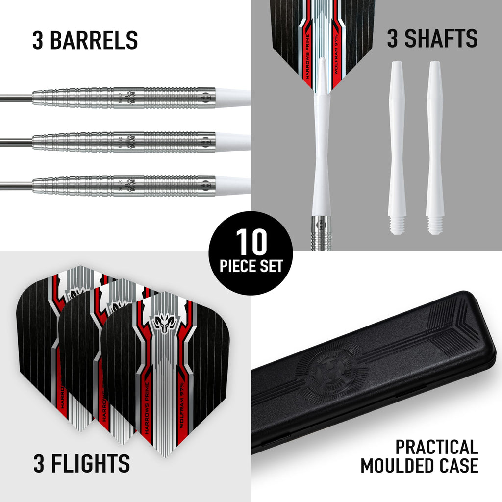 Harrows Wolfram 97% Tungsten Steel Tip Darts Set 21g, 22g, 23g, 24, 25g & 26g - Includes Speedline Shafts, Marathon - Wolfram Flights & Travel Case