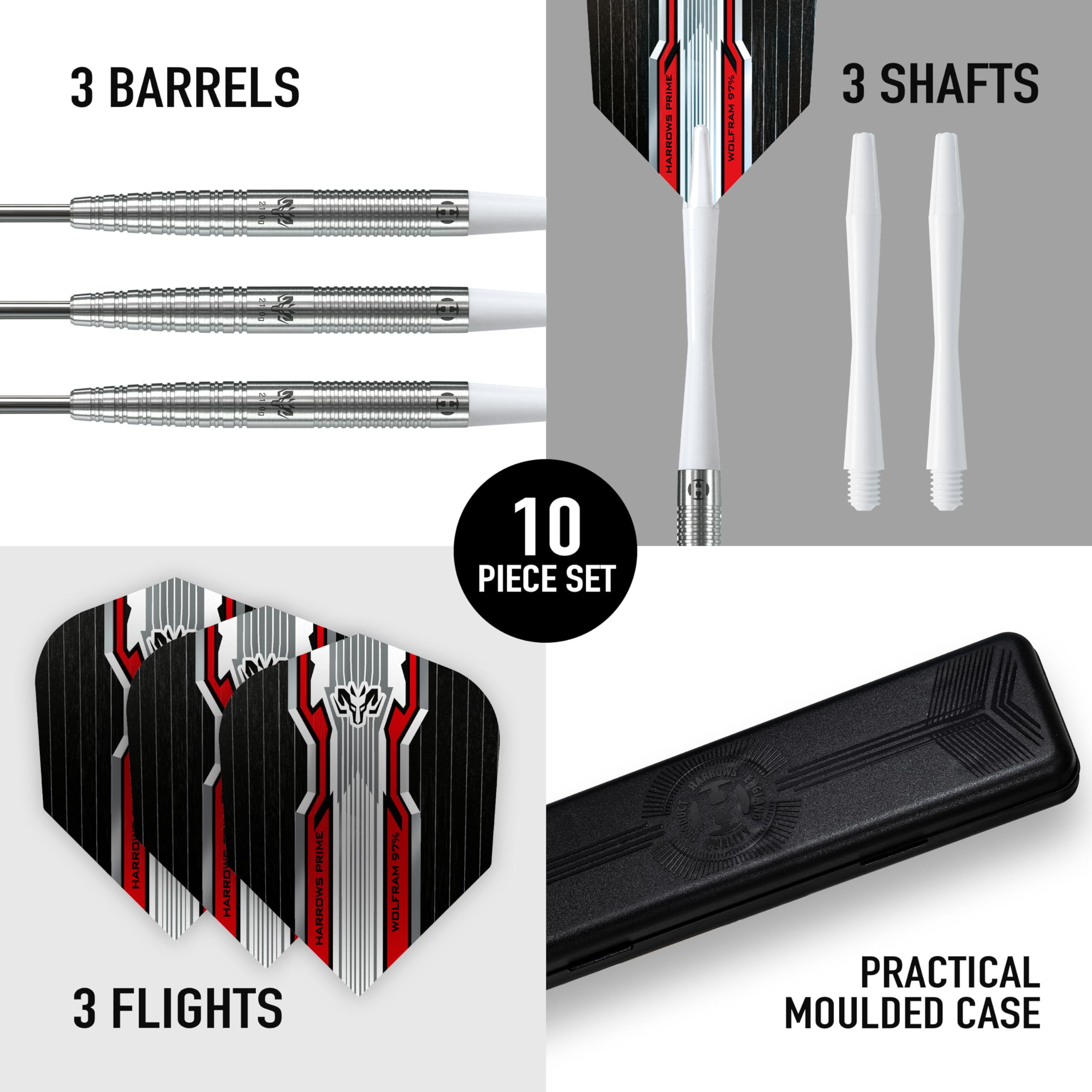 Harrows Wolfram 97% Tungsten Steel Tip Darts Set 21g, 22g, 23g, 24, 25g & 26g - Includes Speedline Shafts, Marathon - Wolfram Flights & Travel Case