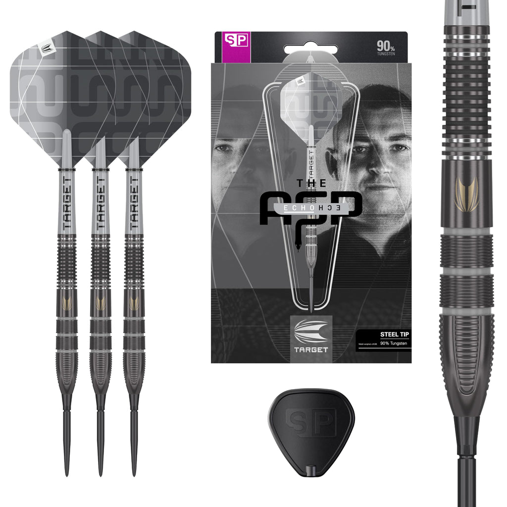 Target Darts Nathan Aspinall x ECHO 90% Tungsten Steel Tip Swiss Point Dart Set ? 23G ASP Player Edition Darts, Pro Grip Shafts & Pro Ultra No.2