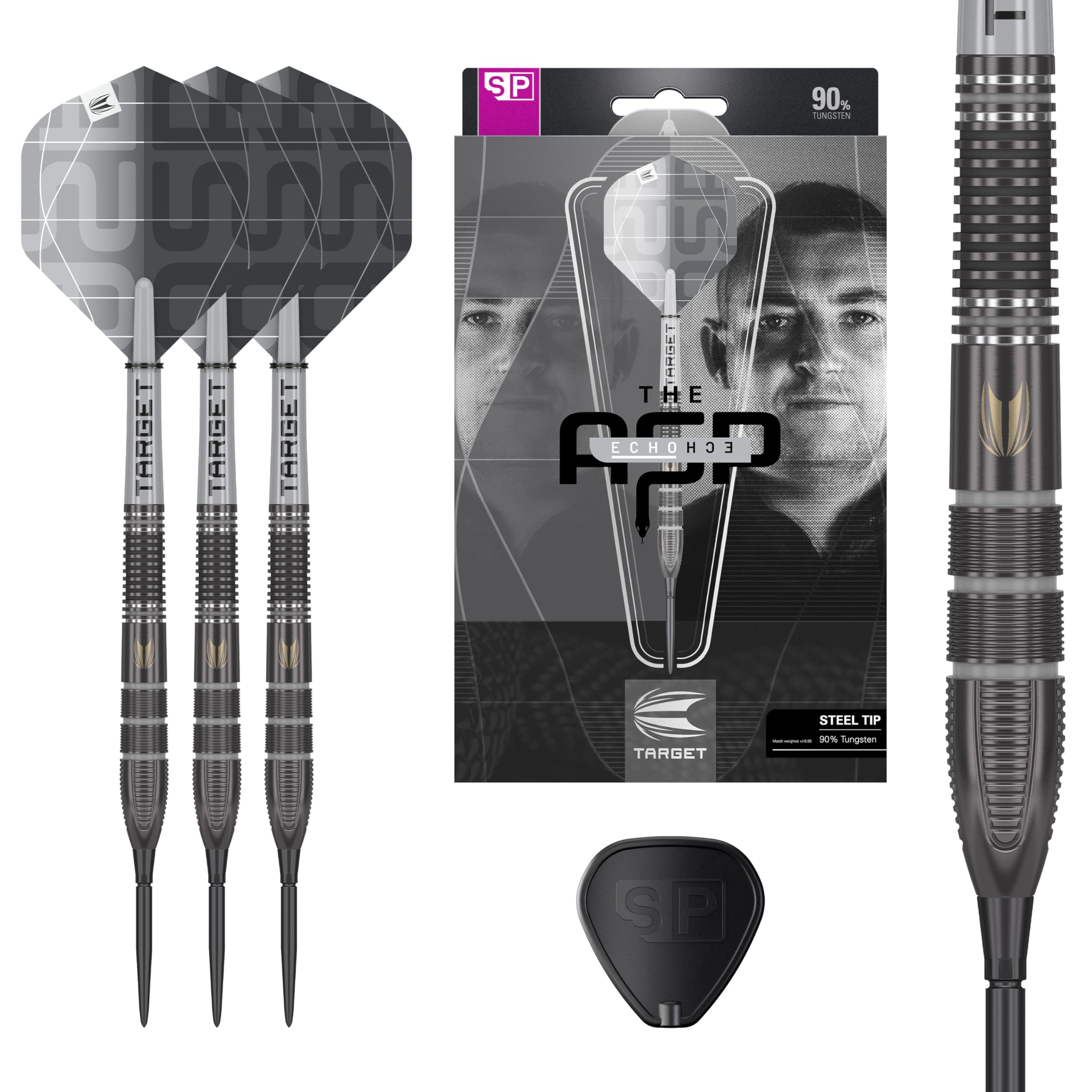 Target Darts Nathan Aspinall x ECHO 90% Tungsten Steel Tip Swiss Point Dart Set ? 23G ASP Player Edition Darts, Pro Grip Shafts & Pro Ultra No.2