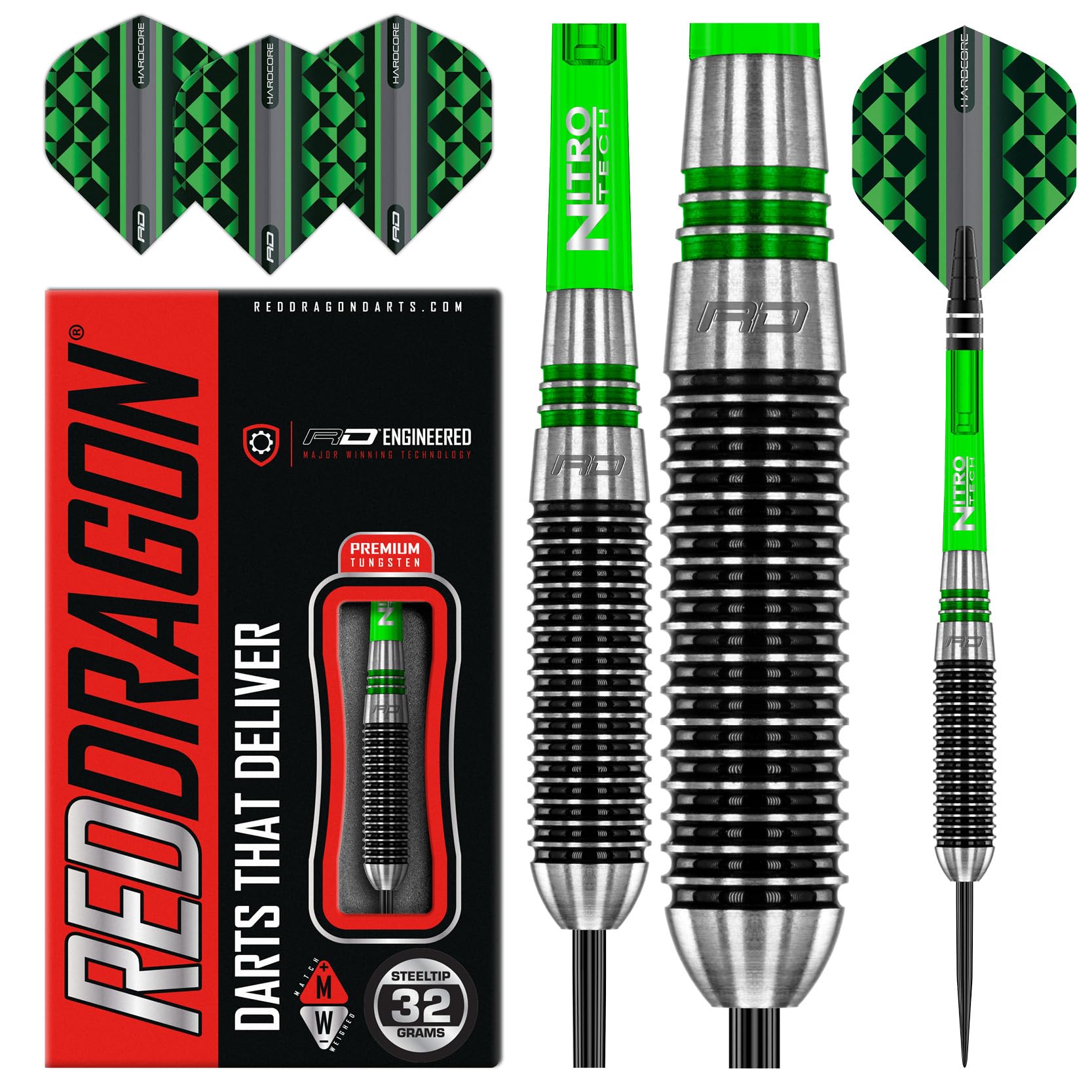 RED DRAGON Titan 2-32g Tungsten Darts Set with Flights and Stems
