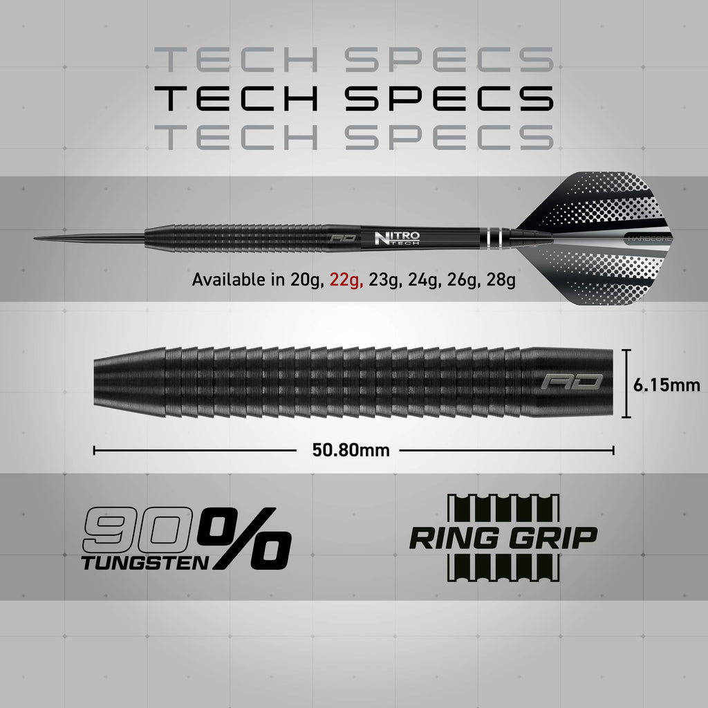 RED DRAGON Razor Edge Black 22g - Tungsten professional steel tip darts set with Dart Flights and Dart Shafts (stems)