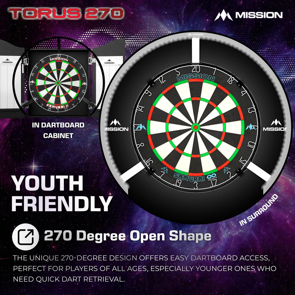 Mission Darts TOR270 Torus 270 | Dartboard LED Lighting System with Easy Access Area for Unrestricted Play, Sand Blasted Black