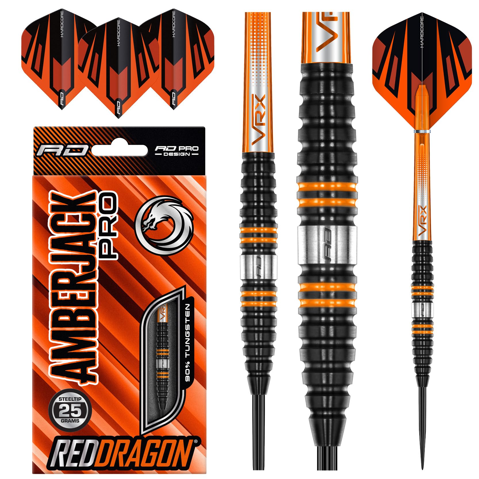 RED DRAGON Amberjack Pro 2 25 Gram Premium Tungsten Darts Set with Flights and Stems