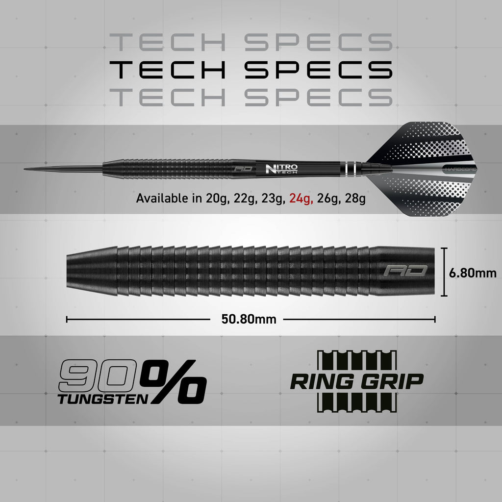 RED DRAGON Razor Edge Black 24g - Tungsten professional steel tip darts set with Dart Flights and Dart Shafts (stems)