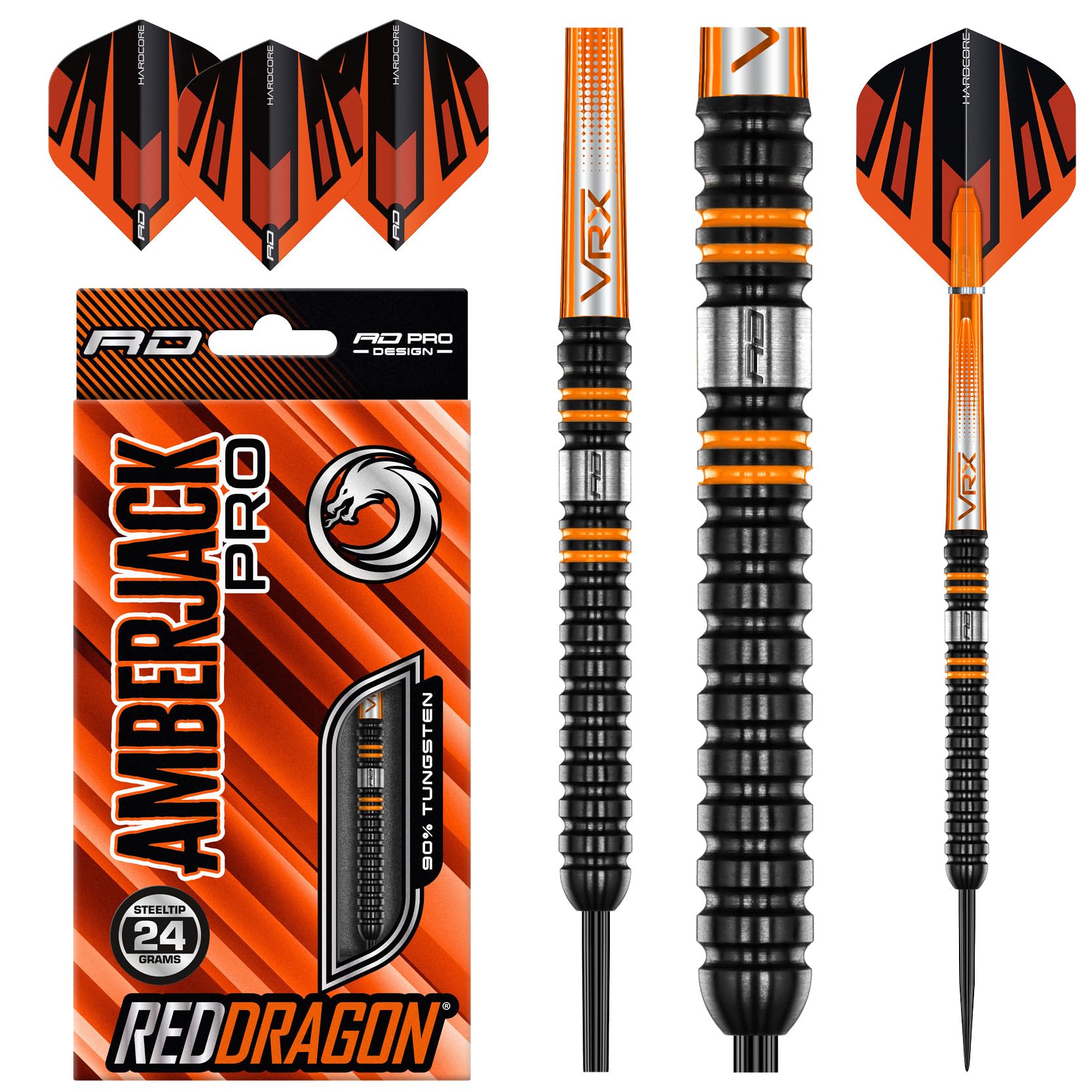 RED DRAGON Amberjack Pro 1 24 Gram Premium Tungsten Darts Set with Flights and Stems