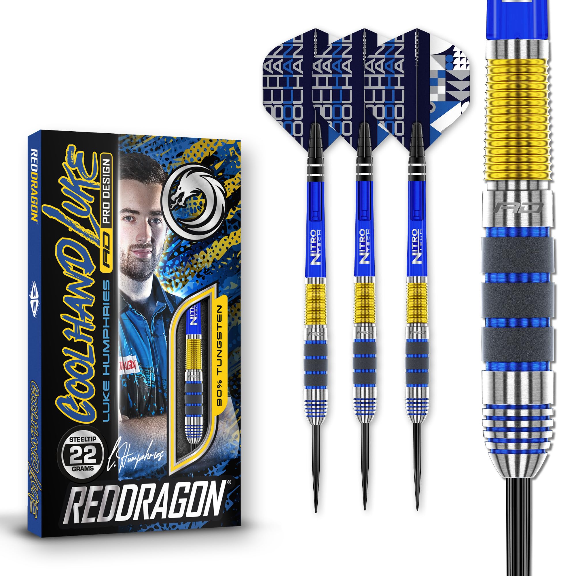 RED DRAGON Luke Humphries 21 Gram Professional Tungsten Darts Set with Flights and Stems
