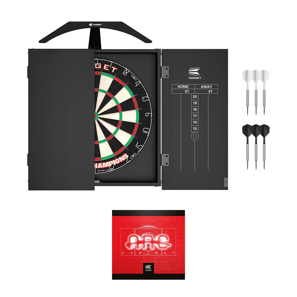Target Darts Arc Dartboard Lighting System Home Cabinet Set - Includes World Champions Dartboard and 2 Sets of Darts ,Black