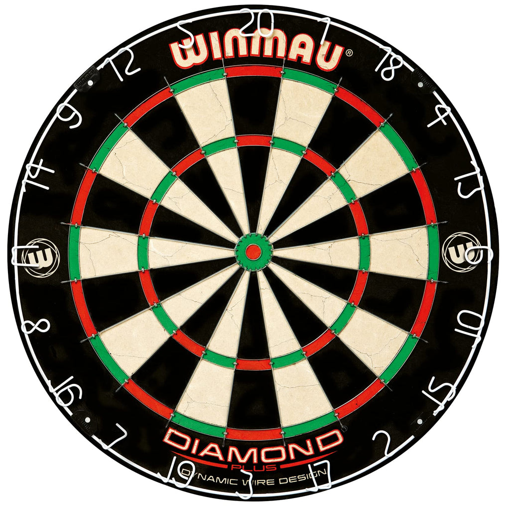 WINMAU Professional Dart Set includes Diamond Plus Bristle Dartboard - Black Cabinet - 2 Sets of Darts - Official Oche Line