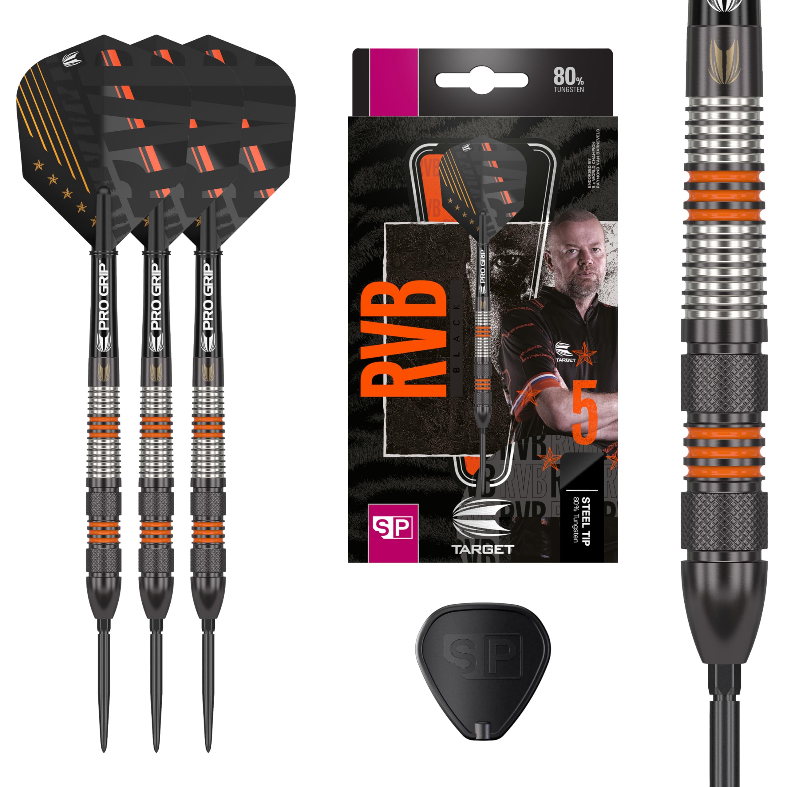 TARGET Darts Raymond Van Barneveld RVB 80 Black G2 21G 80% Tungsten Swiss Point Steel Tip Darts Set