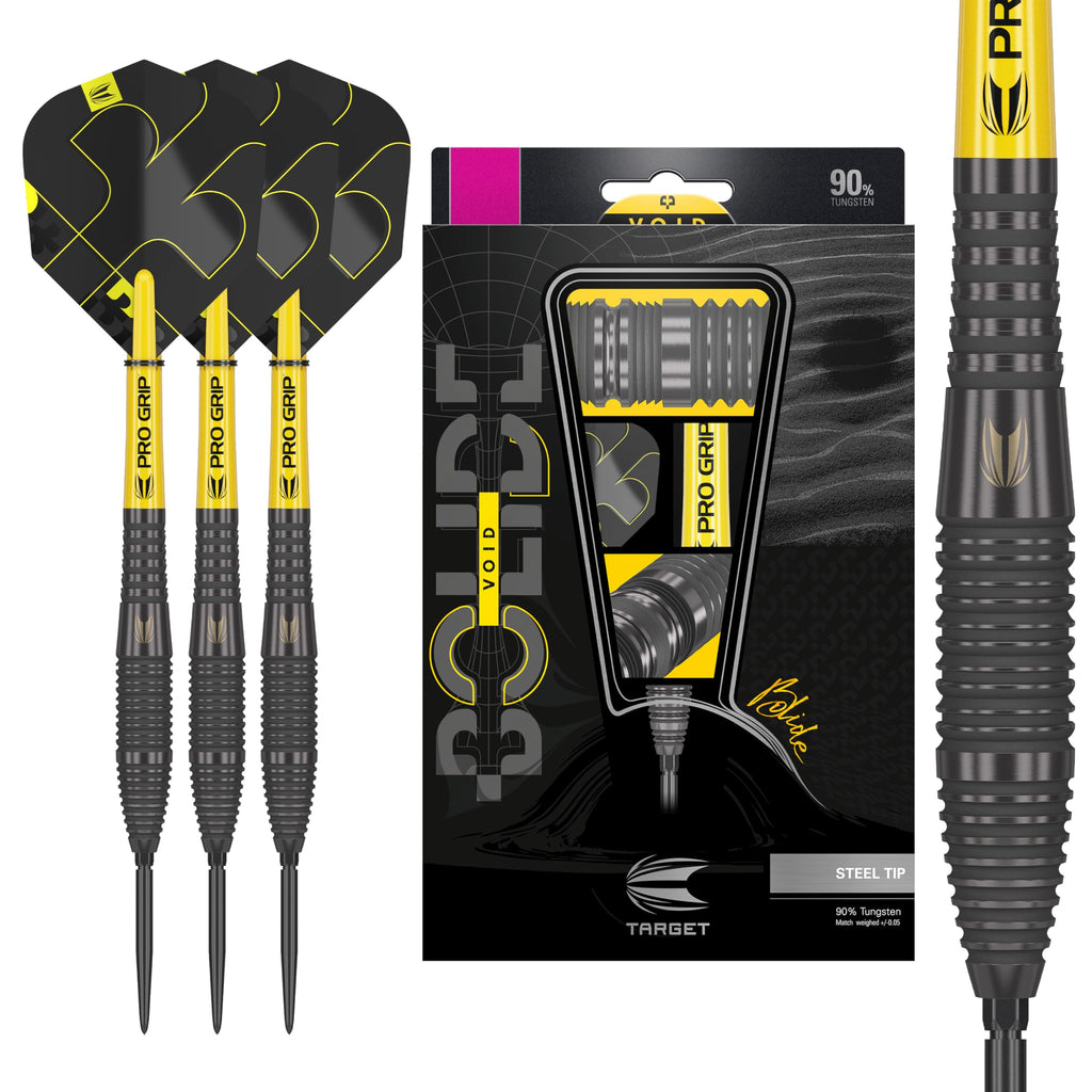 Target Darts Bolide Void 90% Tungsten Dart Set, Steel Tip Swiss Point Darts | Barrel 05, 26G | Professional Darts Sets, Black Darts, Swiss Point Tool