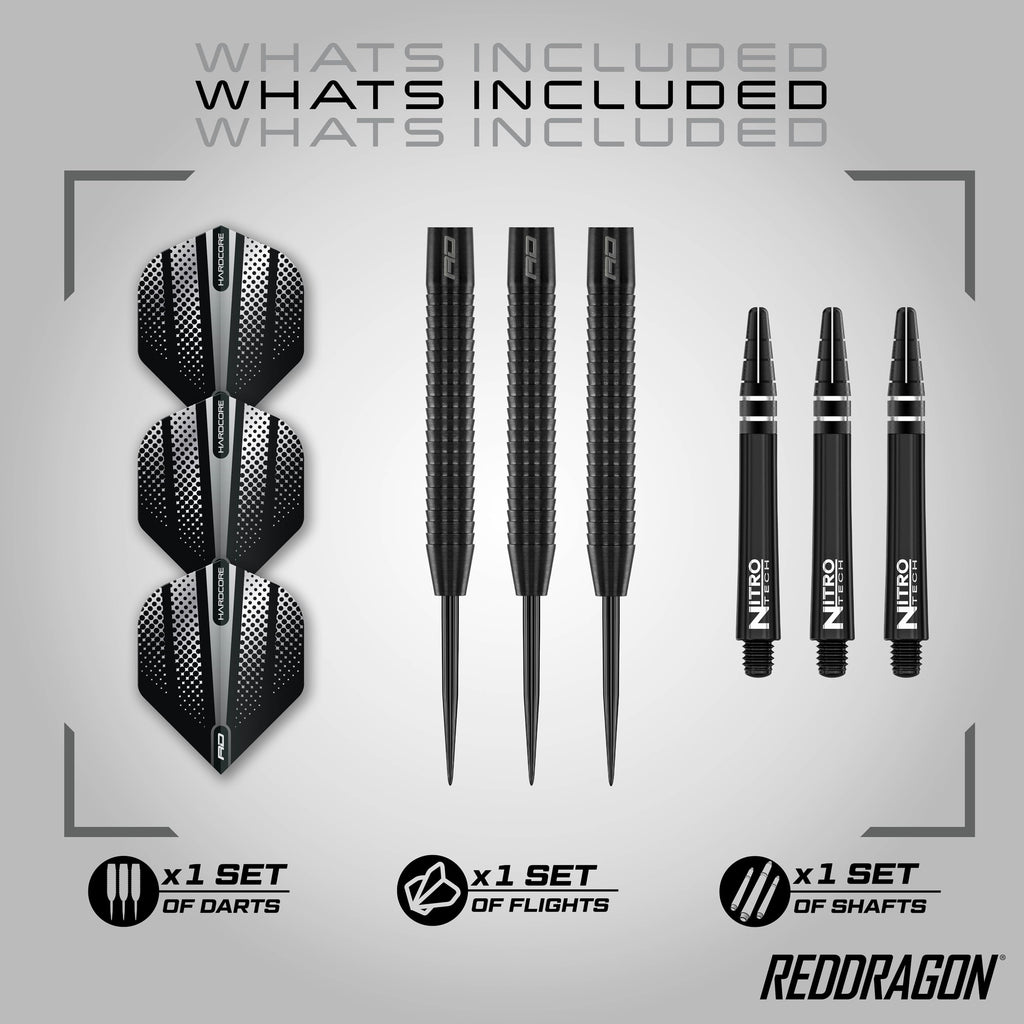 RED DRAGON Razor Edge Black 28g - Tungsten professional steel tip darts set with Dart Flights and Dart Shafts (stems)