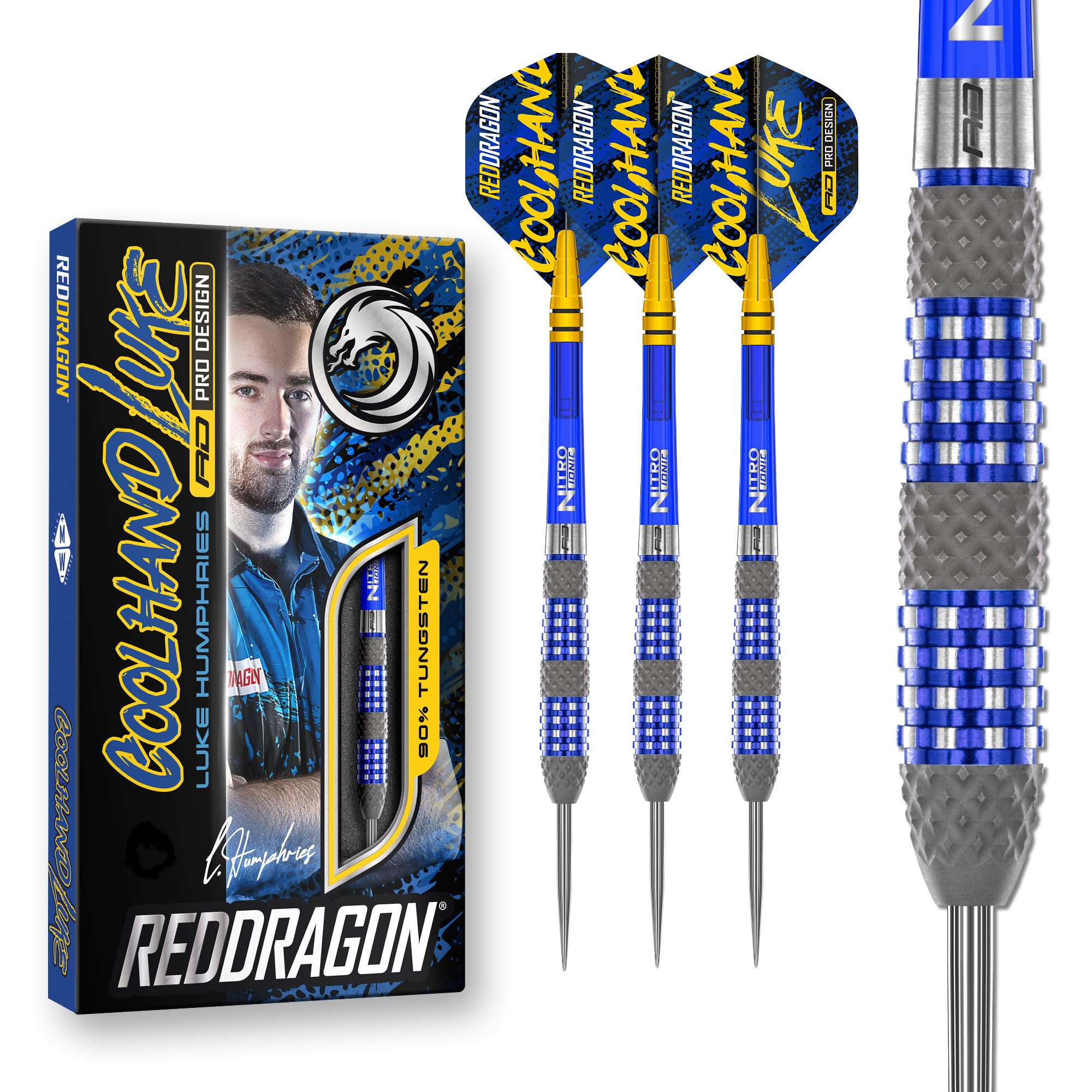 RED DRAGON Luke Humphries TX2 Atomised 22 Gram Premium Tungsten Darts Set with Flights and Stems