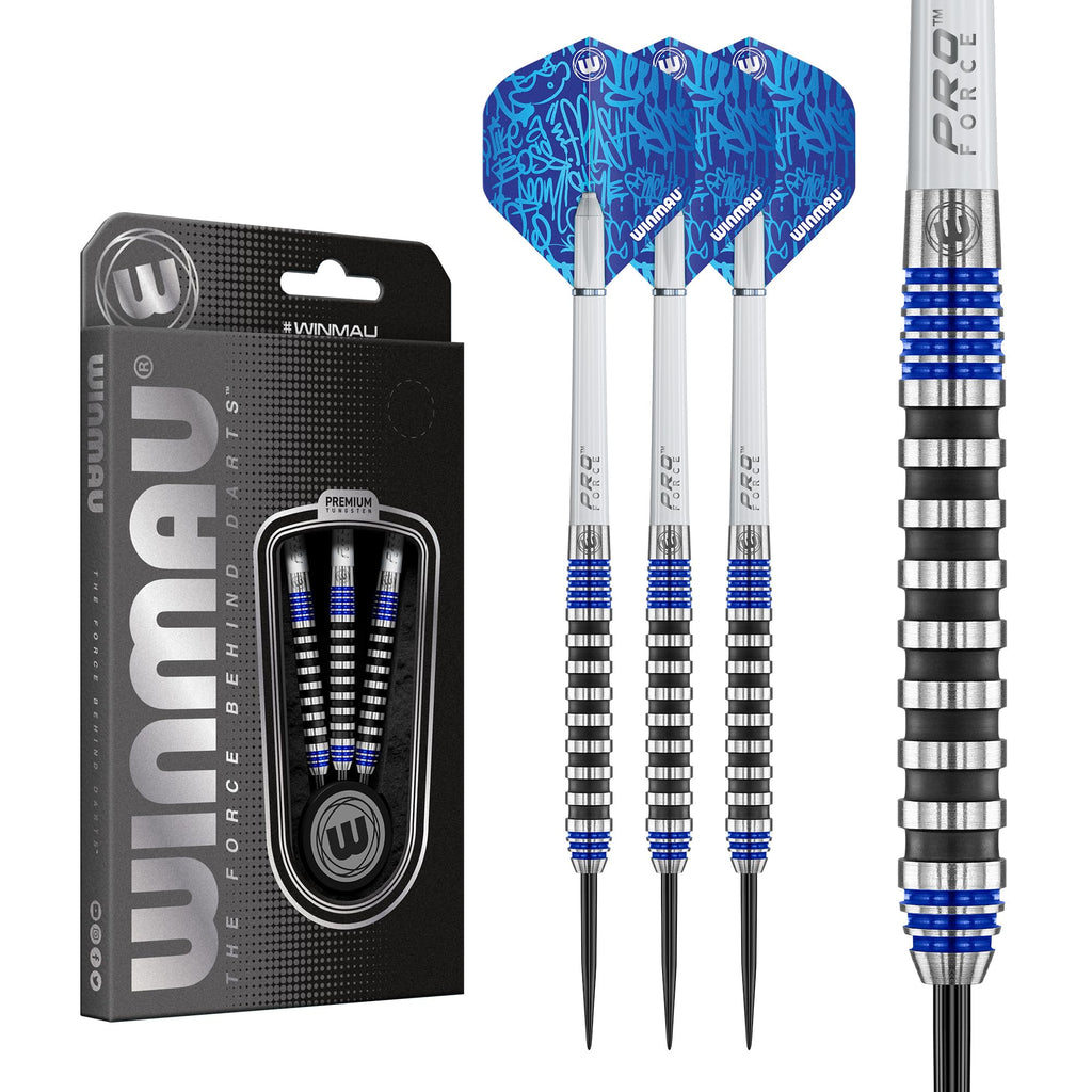WINMAU Advance 500 Series Tungsten Blue 22 Gram Steeltip Darts Set with Flights and Shafts (Stems)