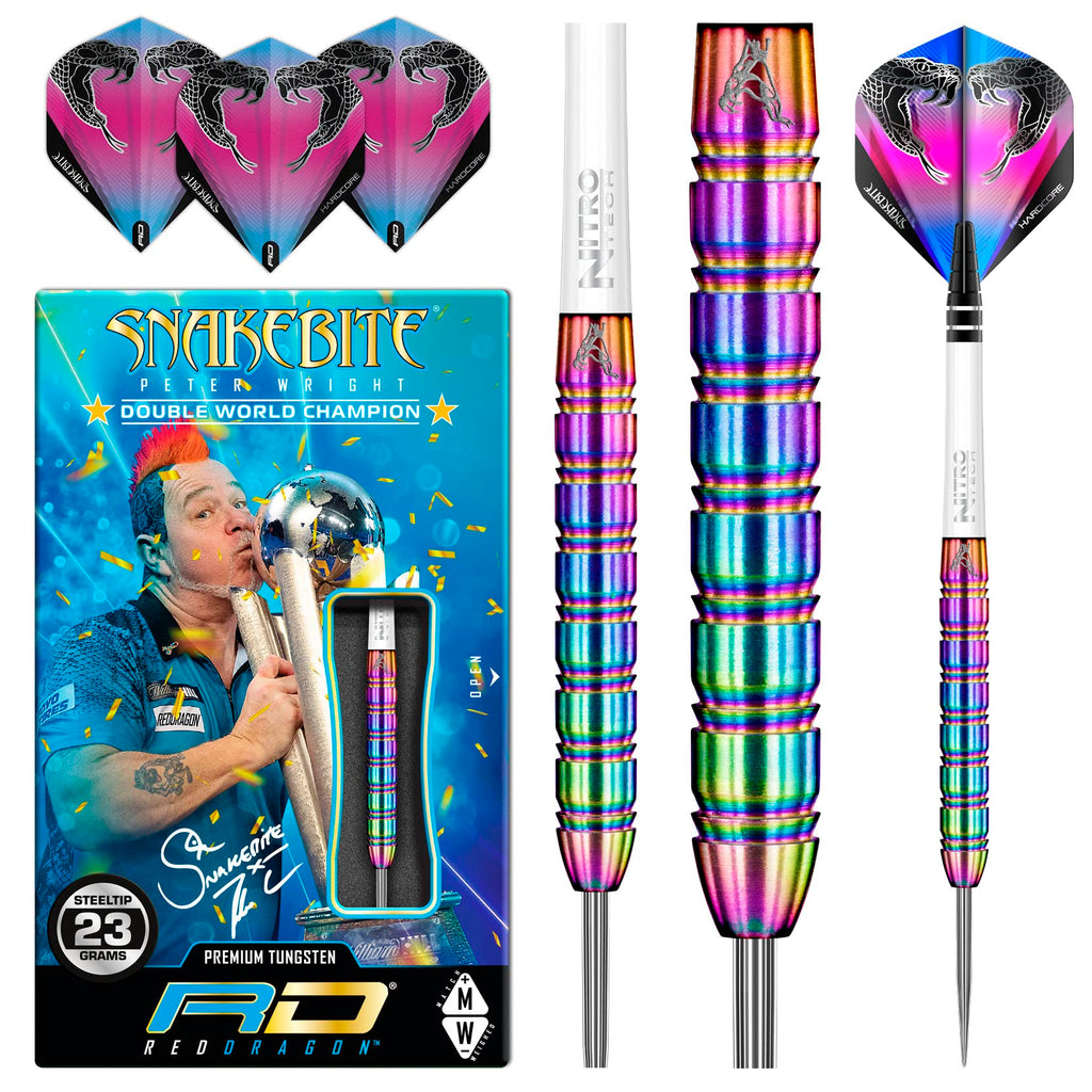 RED DRAGON Darts ? Peter Wright Snakebite 1 Series 23g ? Professional 85% Tungsten Steel Tip Darts Set with Dart Flights and Shafts