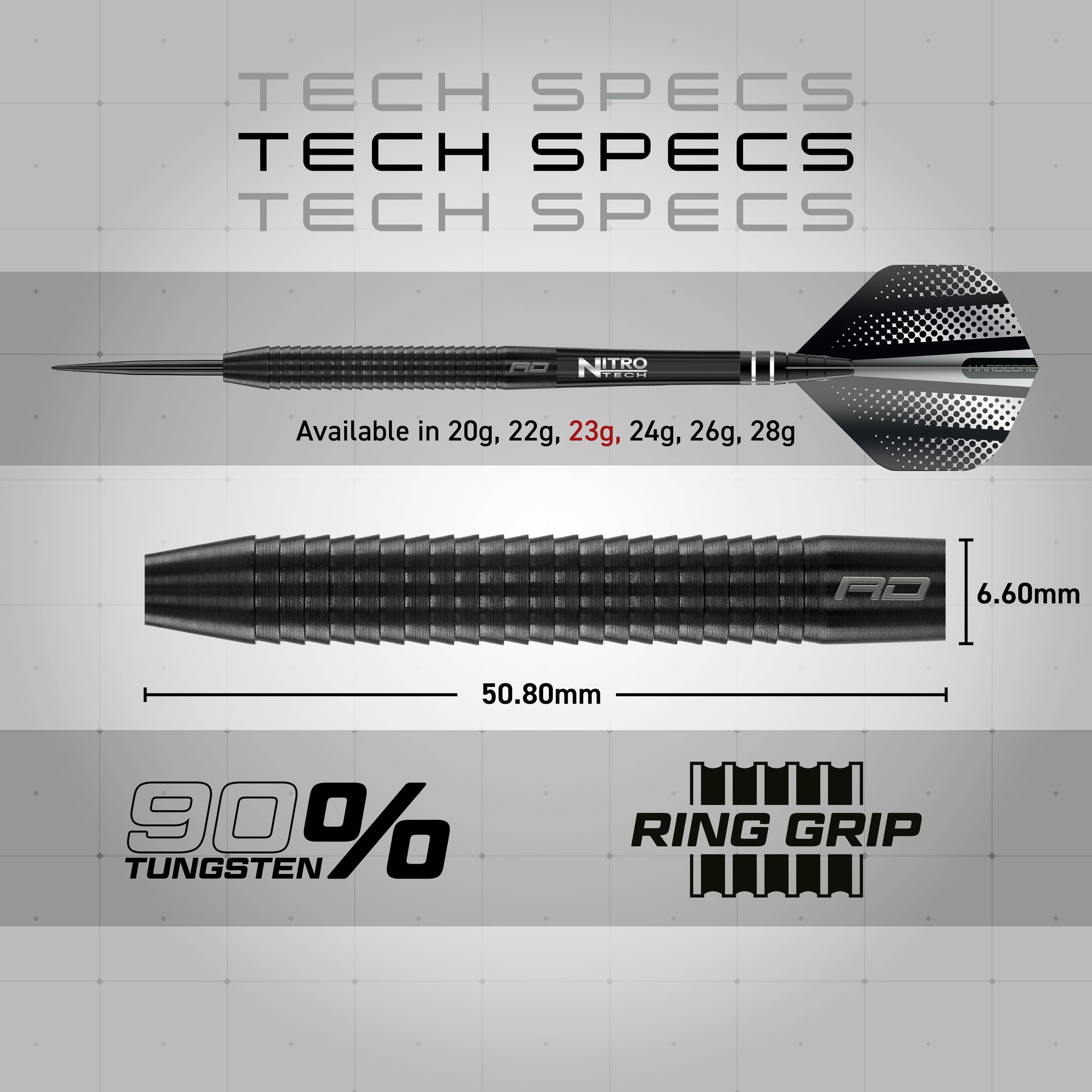 RED DRAGON Razor Edge Black 23g - Tungsten professional steel tip darts set with Dart Flights and Dart Shafts (stems)