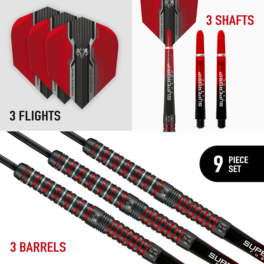 Harrows Wolfram Infinity Steel Tip Tungsten Darts Set 21g, 22g, 23g & 24g - Includes Supergrip Fusion Shafts & Prime Wolfram Infinity Flights (24g)
