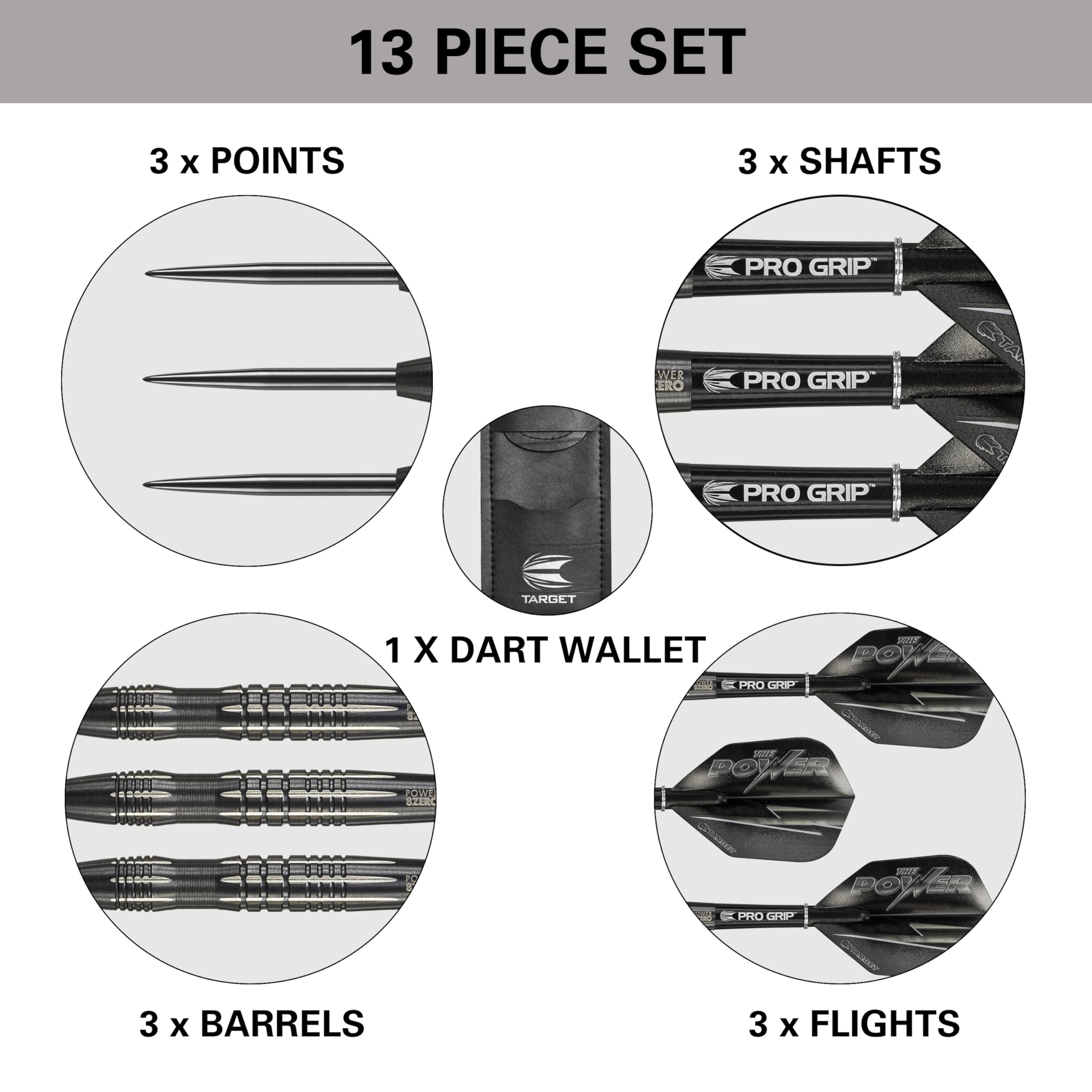 TARGET Darts Phil Taylor Power 8-Zero 3 Black Steel Tip Darts, 80% Tungsten Dart Set, P8Z3, 24G | Player Edition Darts with Fixed Points | Black Darts