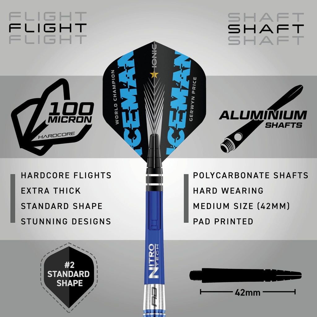 RED DRAGON Gerwyn Price Iceman Originals 24 Gram - Tungsten Steel Darts Set with Flights and Stems
