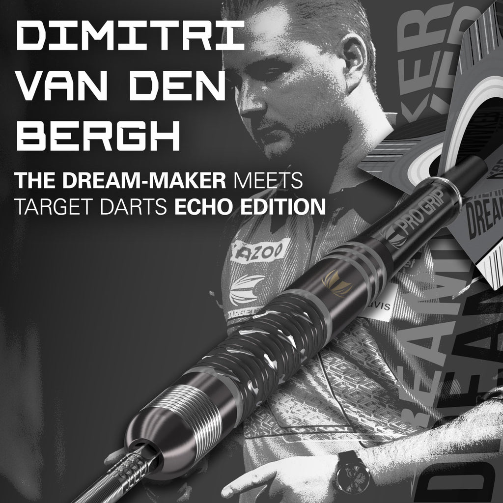 TARGET Darts Dimitri Van Den Bergh x ECHO 90% Tungsten Steel Tip Darts Set ? 24g Steel Tip Dart Set, Swiss Point Darts, SP Tool Included, Player