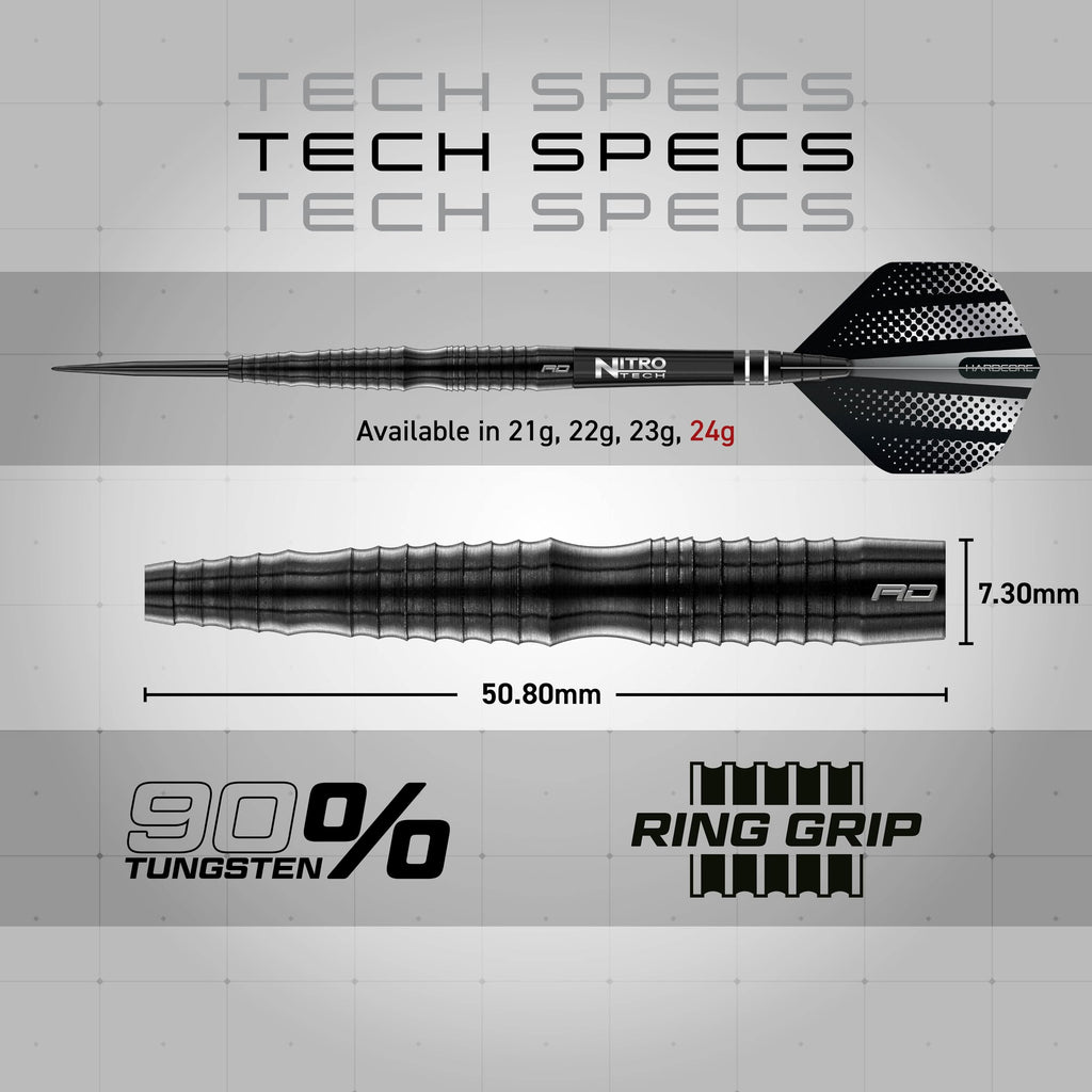 RED DRAGON Razor Edge Extreme 24 Gram Professional Tungsten Darts Set with Flights and Stems