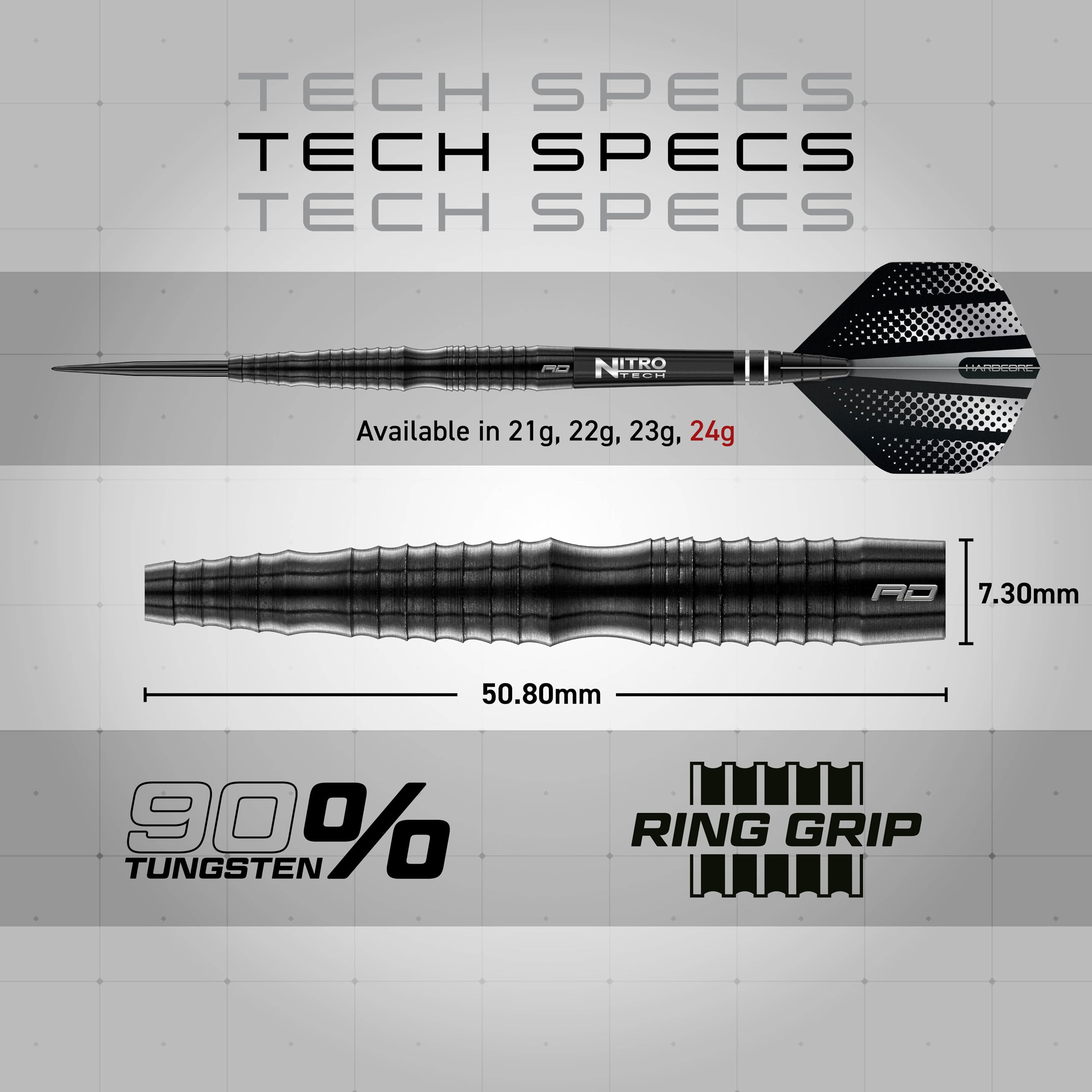 RED DRAGON Razor Edge Extreme 24 Gram Professional Tungsten Darts Set with Flights and Stems