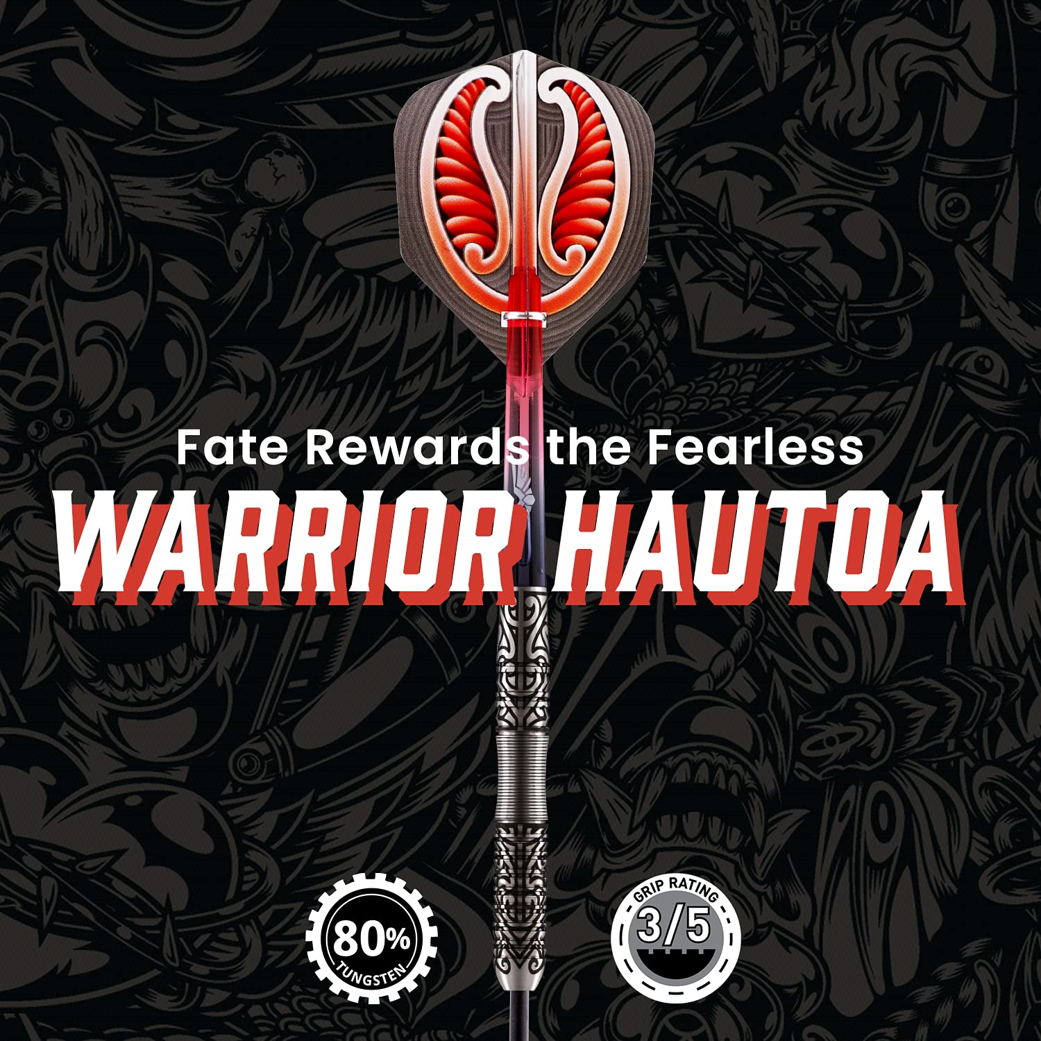 Shot! Darts Warrior Hautoa Steel Tip Dart Set Centre Weighted 80% Tungsten Barrels 24gm