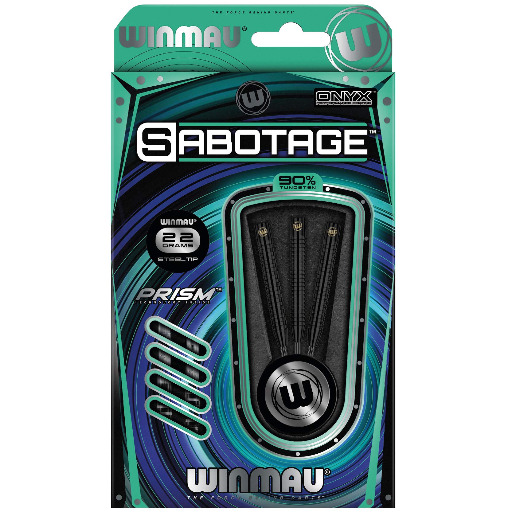 WINMAU Sabotage Onyx 22g Tungsten Steeltip Darts Set with Prism Flights and Shafts (Stems)