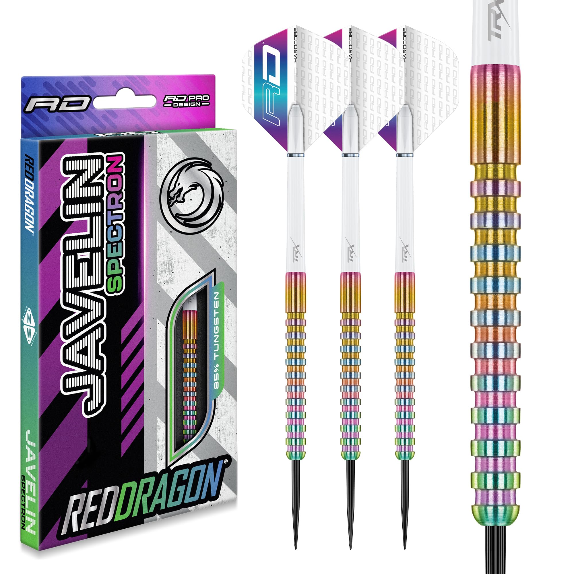 RED DRAGON Javelin Spectron 26 Gram Premium Tungsten Steeltip Darts Set with Dart Flights and Dart Shafts (Stems)
