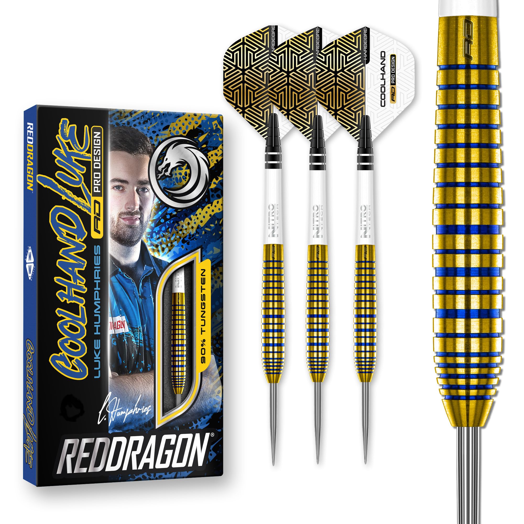 RED DRAGON Luke Humphries TX3 Gold SE 22 Gram Premium Tungsten Steeltip Darts Set with Flights and Stems