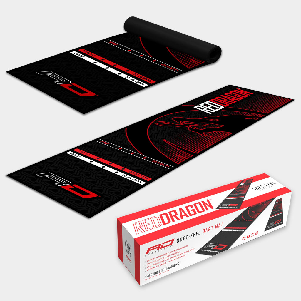 Red Dragon Darts Mat ? Soft Feel Dart Mat with Oche Line - Official Tournament Measurements - Professional Darts Accessories