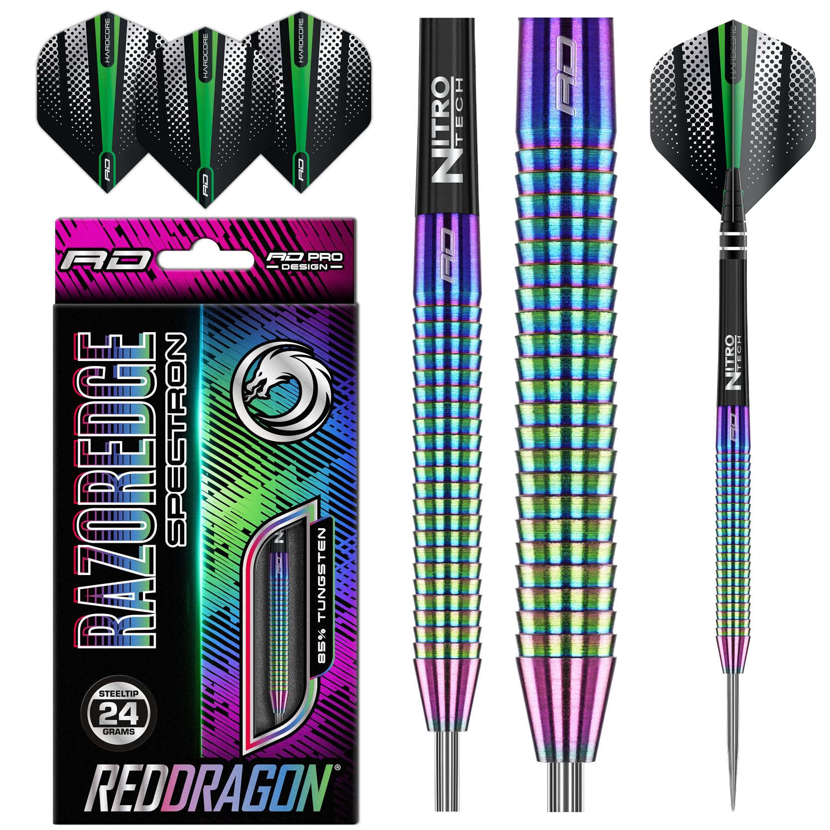 RED DRAGON Razor Edge Spectron 24g - Tungsten professional steel darts set with flights and shafts