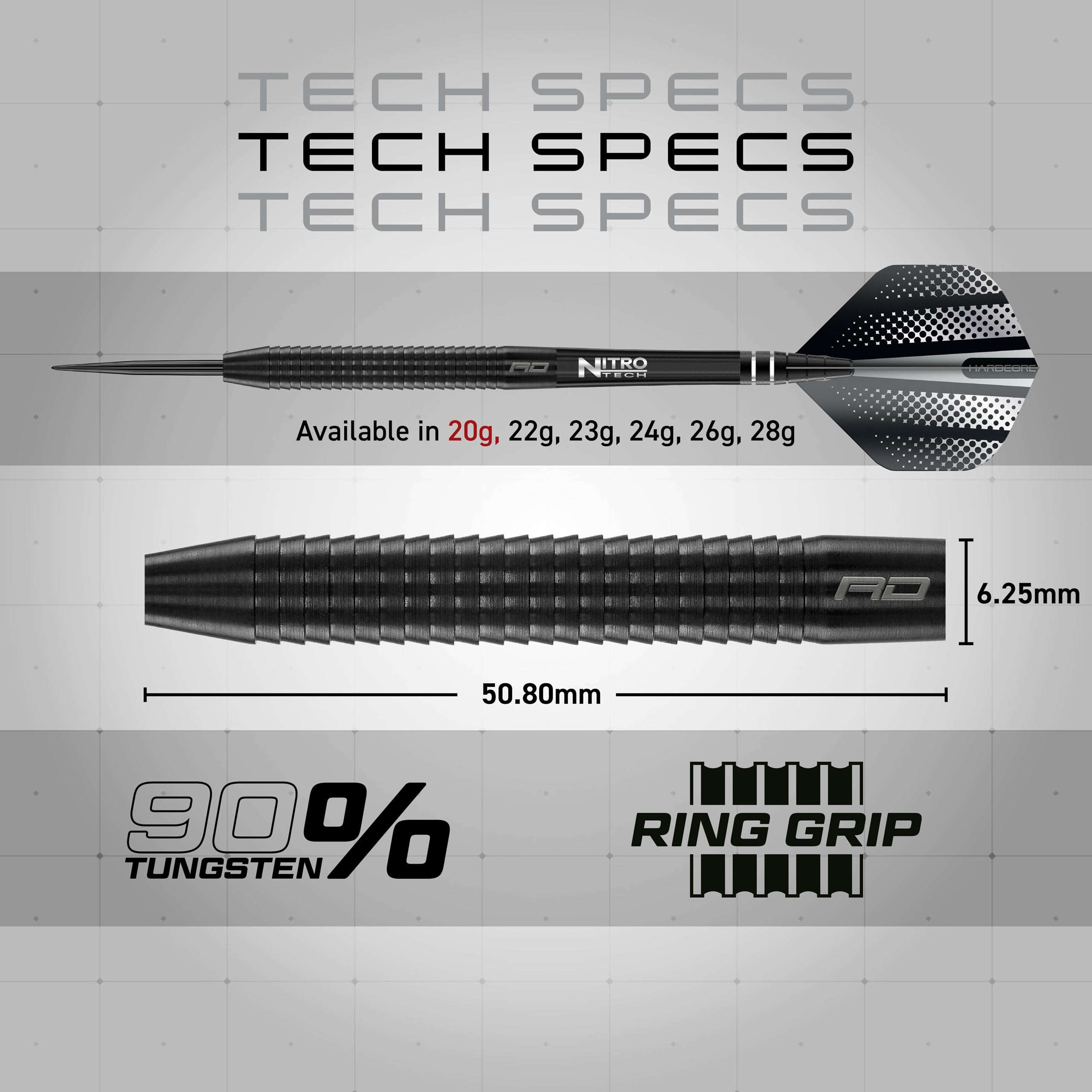 RED DRAGON Razor Edge Black 20g - Tungsten professional steel tip darts set with Dart Flights and Dart Shafts (stems)