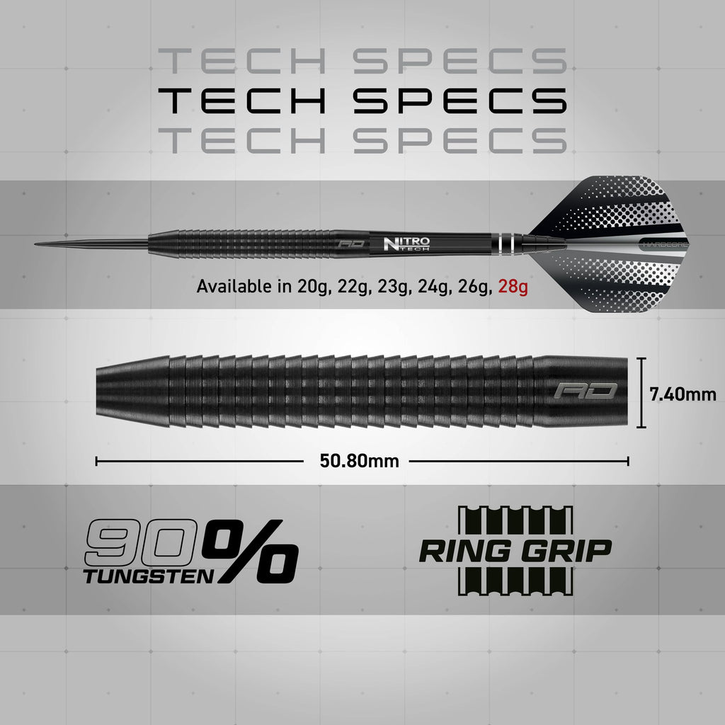 RED DRAGON Razor Edge Black 28g - Tungsten professional steel tip darts set with Dart Flights and Dart Shafts (stems)