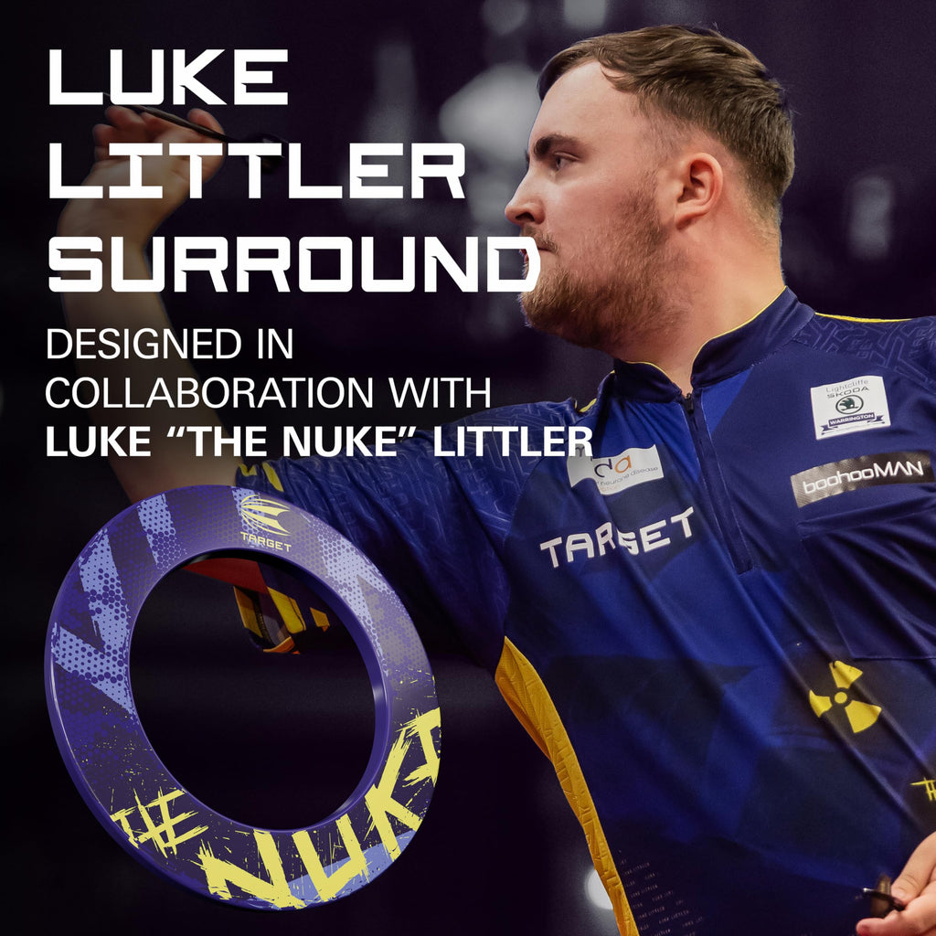 Target Darts Luke Littler Dartboard Surround | The Nuke Dart Board Protector Ring, Compatible with all Steel Tip Dartboards, Purple & Yellow Dart