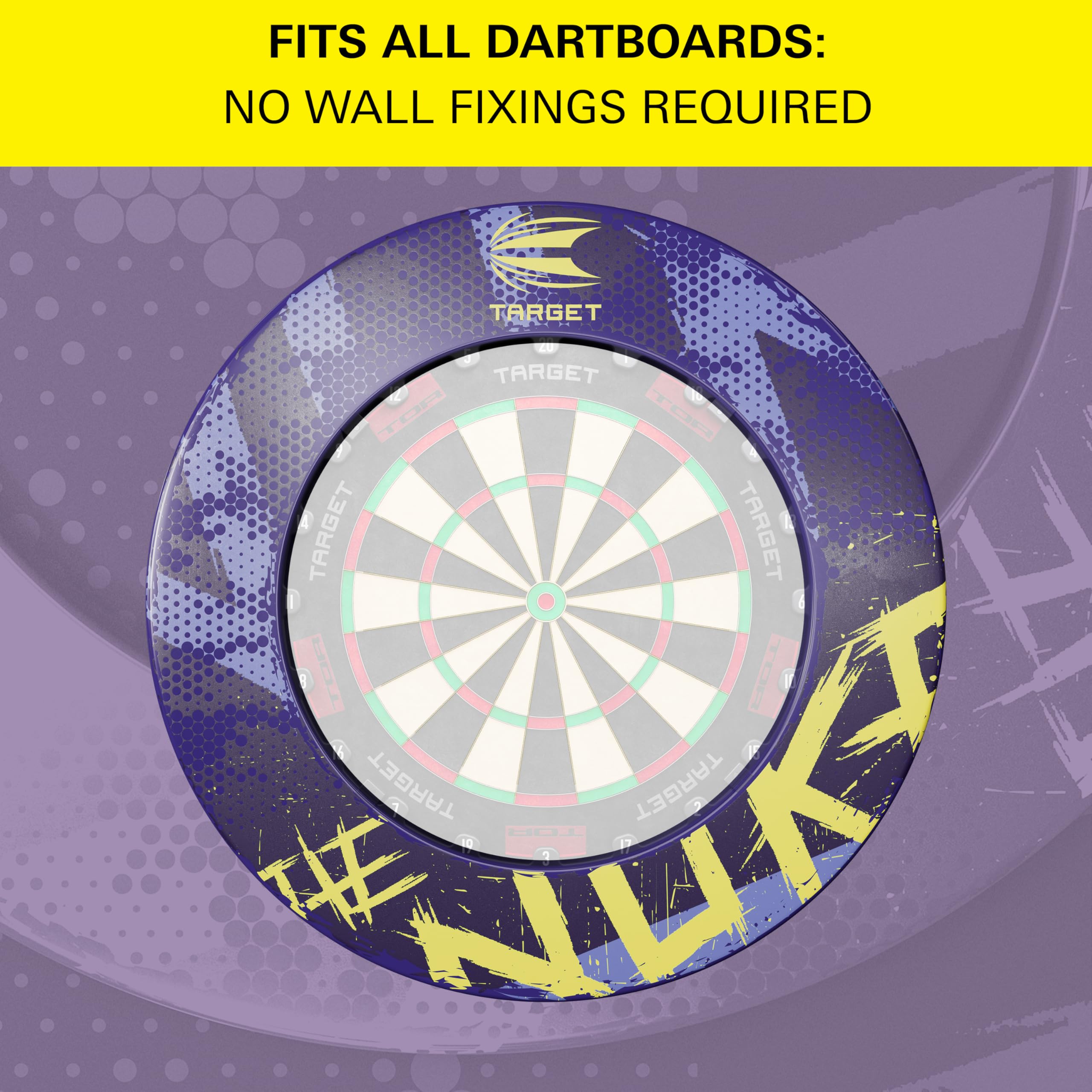 Target Darts Luke Littler Dartboard Surround | The Nuke Dart Board Protector Ring, Compatible with all Steel Tip Dartboards, Purple & Yellow Dart