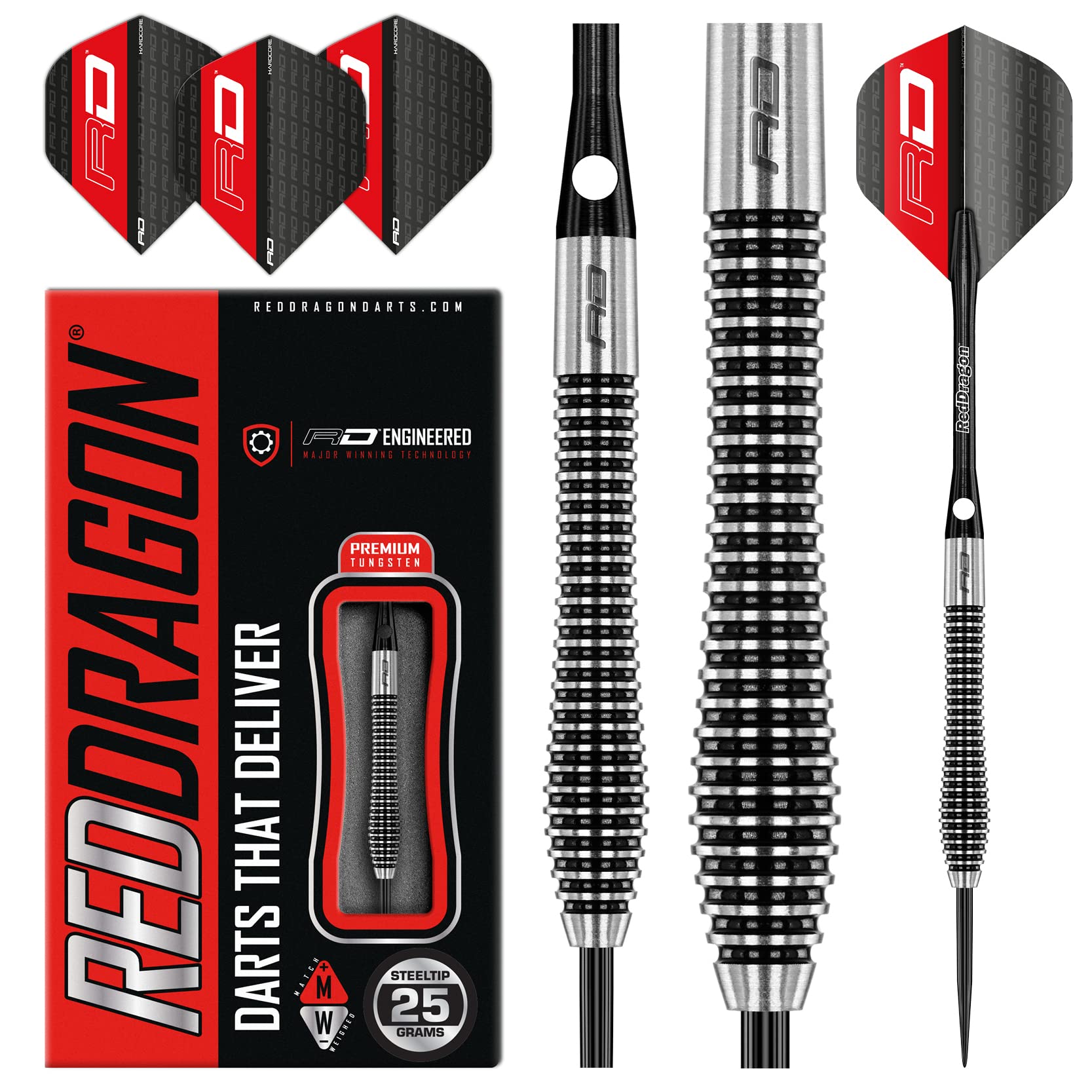 RED DRAGON Lethal Magic 25g Tungsten Darts Set with Flights and Stems