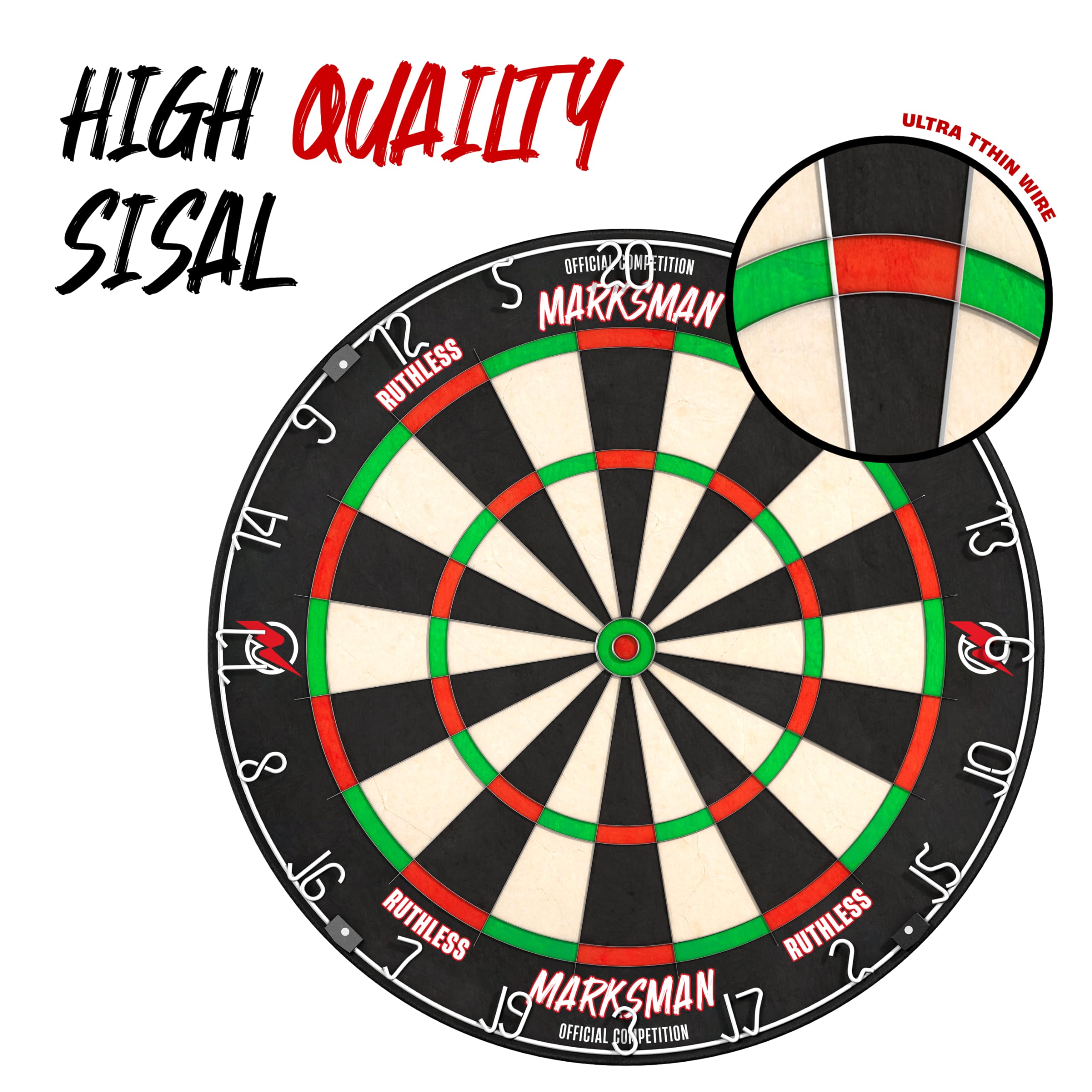 Ruthless Marksman Dart Board | Professional Level Ultra Thin Wire Sisal Dartboard for Steel Tip Darts (DB072)