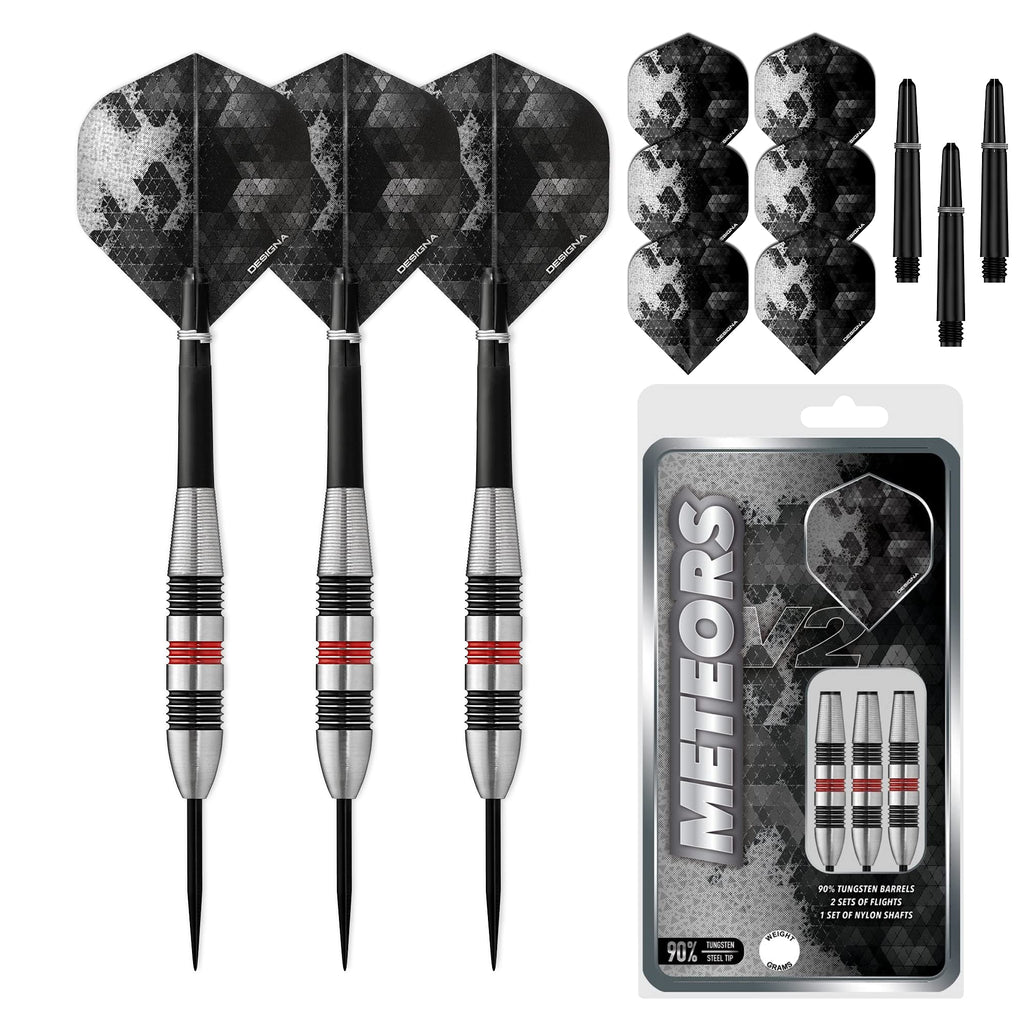 DESIGNA DARTS Meteors 90 V2 Darts | M2 | Ringed Steel Tip Darts Set | 36g (D8647)